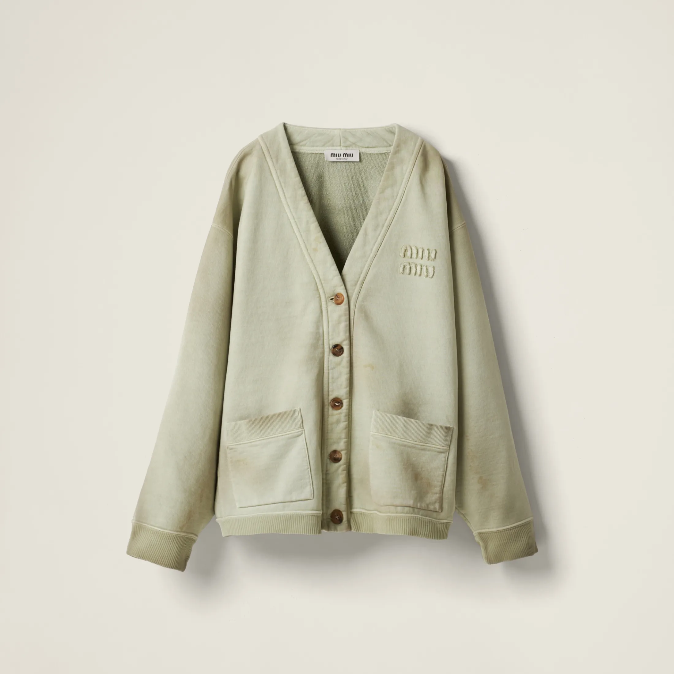 Agave Garment-dyed Cotton Fleece Cardigan | Miu Miu