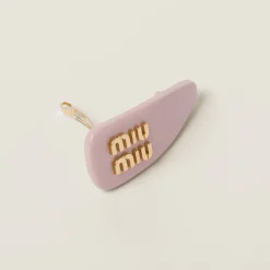 Alabaster Pink Patent Leather Hair Clip | Miu Miu