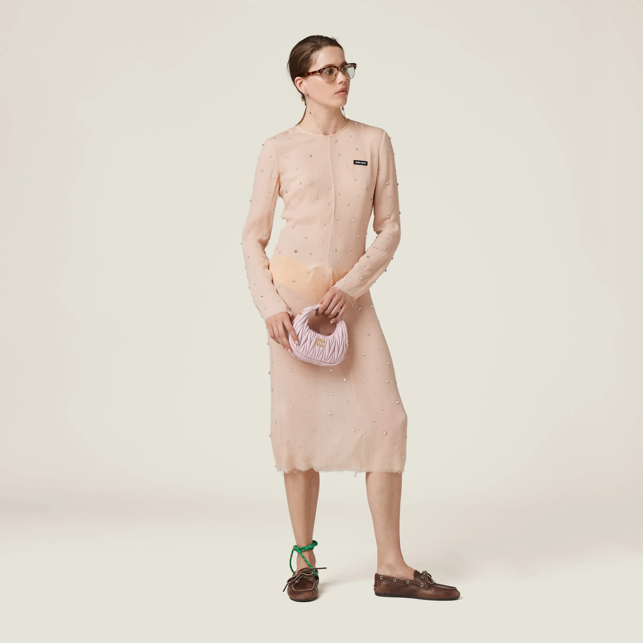 Alabaster Pink Wander Matelassé Nappa Leather Hobo Mini-bag | Miu Miu