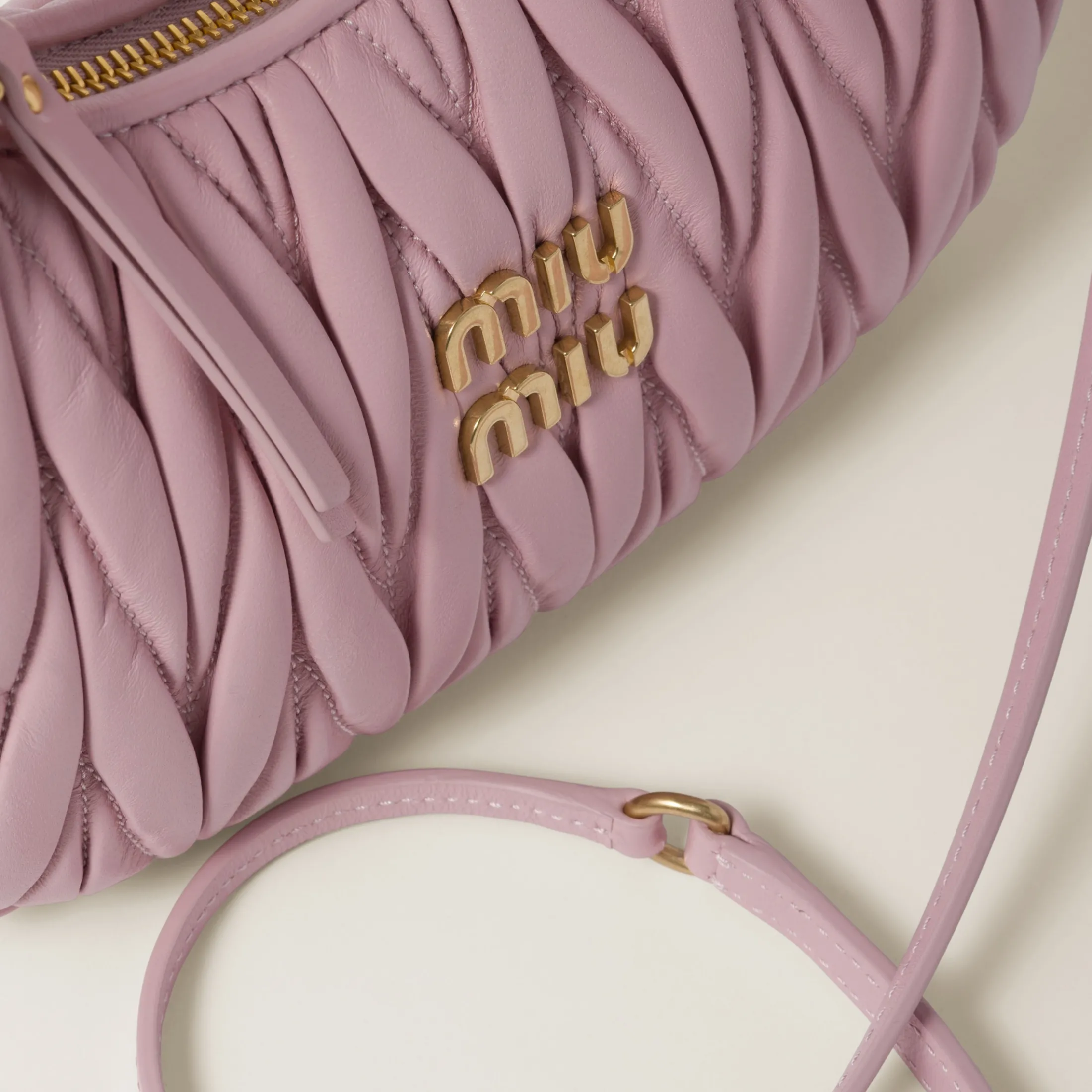 Alabaster Pink Wander Matelassé Nappa Leather Hobo Bag | Miu Miu