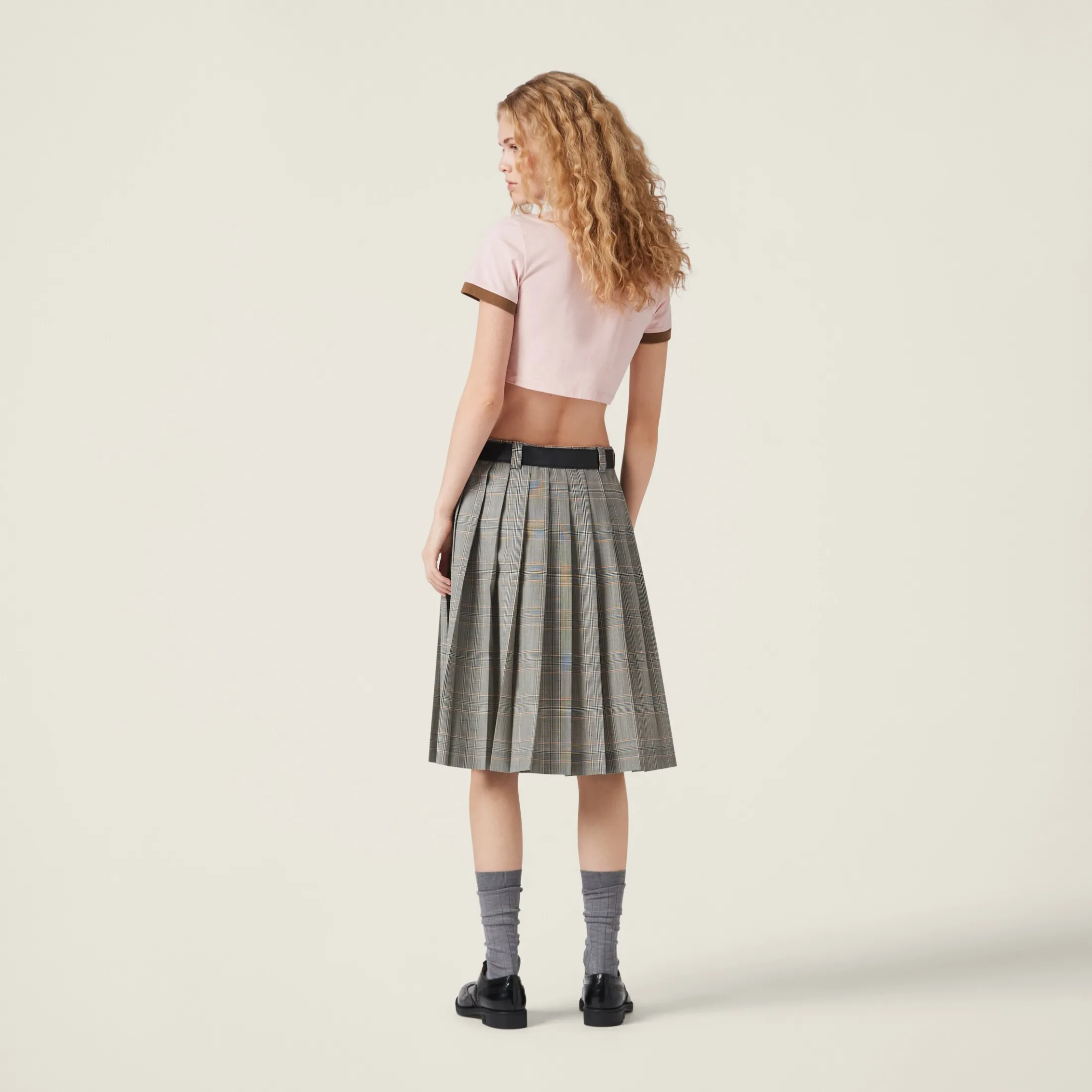 Alabaster Pink/military Green Embroidered Cotton Jersey T-shirt | Miu Miu