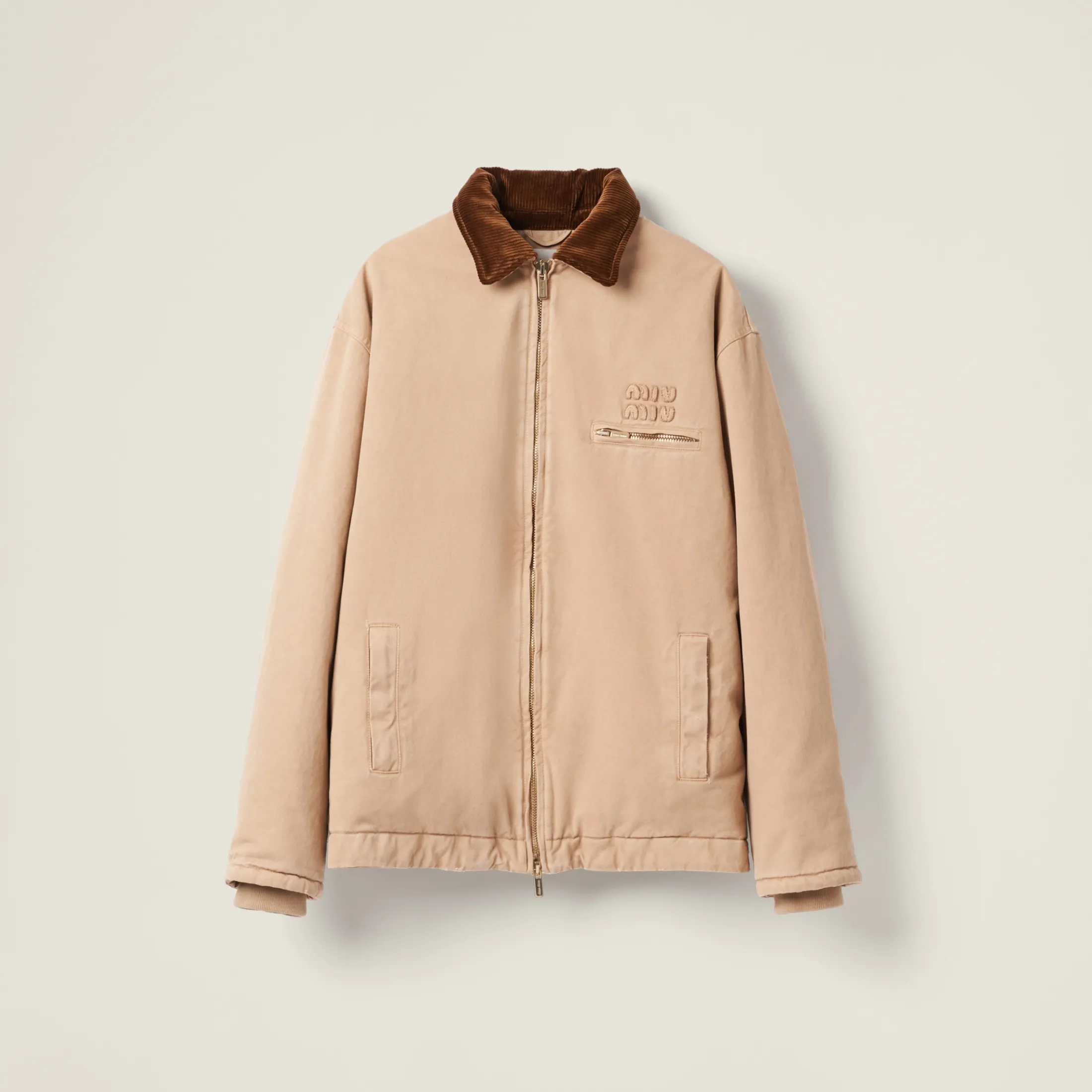 Albino White Embroidered Garment-dyed Gabardine Blouson Jacket | Miu Miu