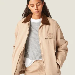 Albino White Embroidered Garment-dyed Gabardine Blouson Jacket | Miu Miu
