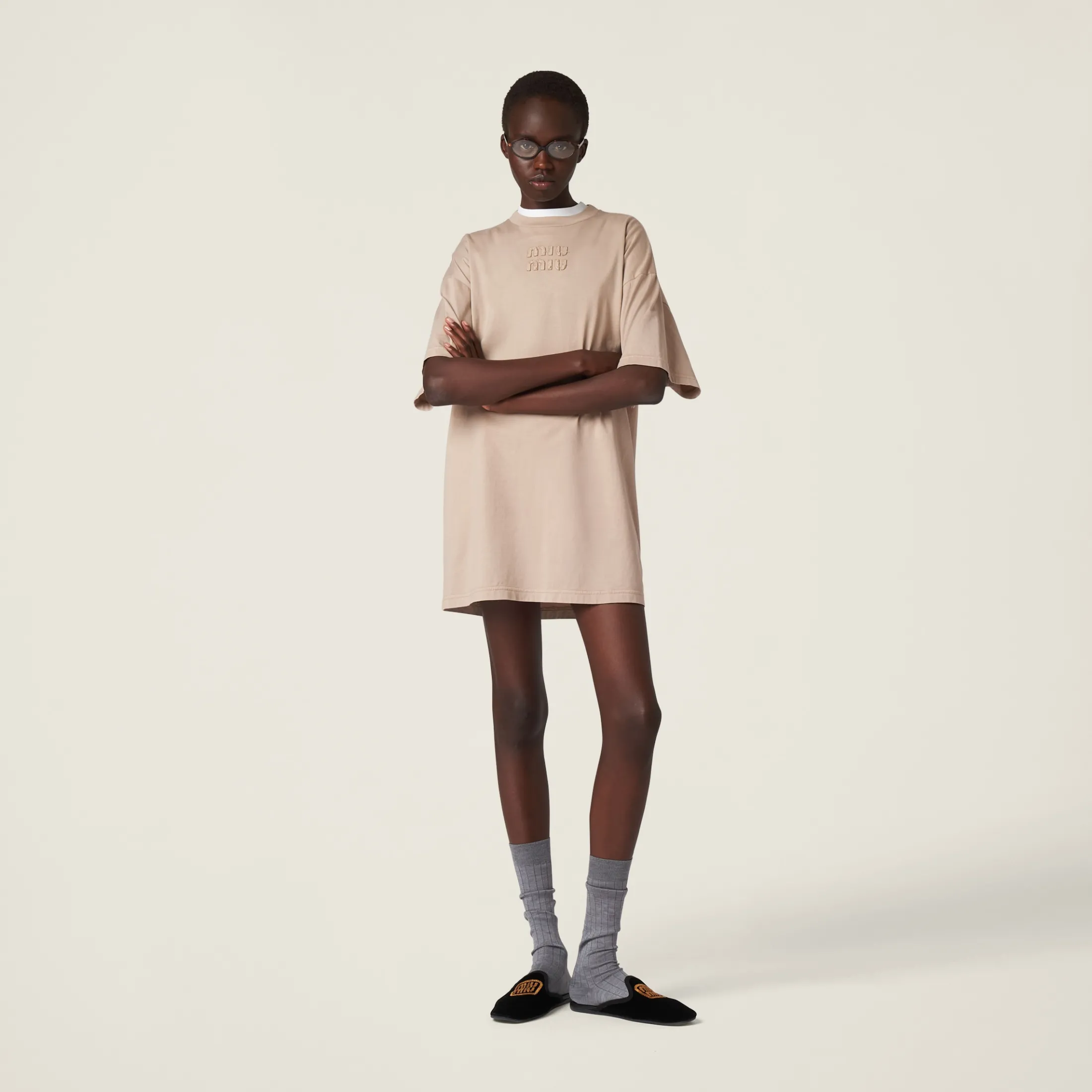 Albino White Garment-dyed Jersey Dress | Miu Miu