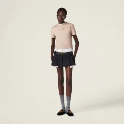 Albino White Garment-dyed Jersey T-shirt With Embroidered Logo | Miu Miu