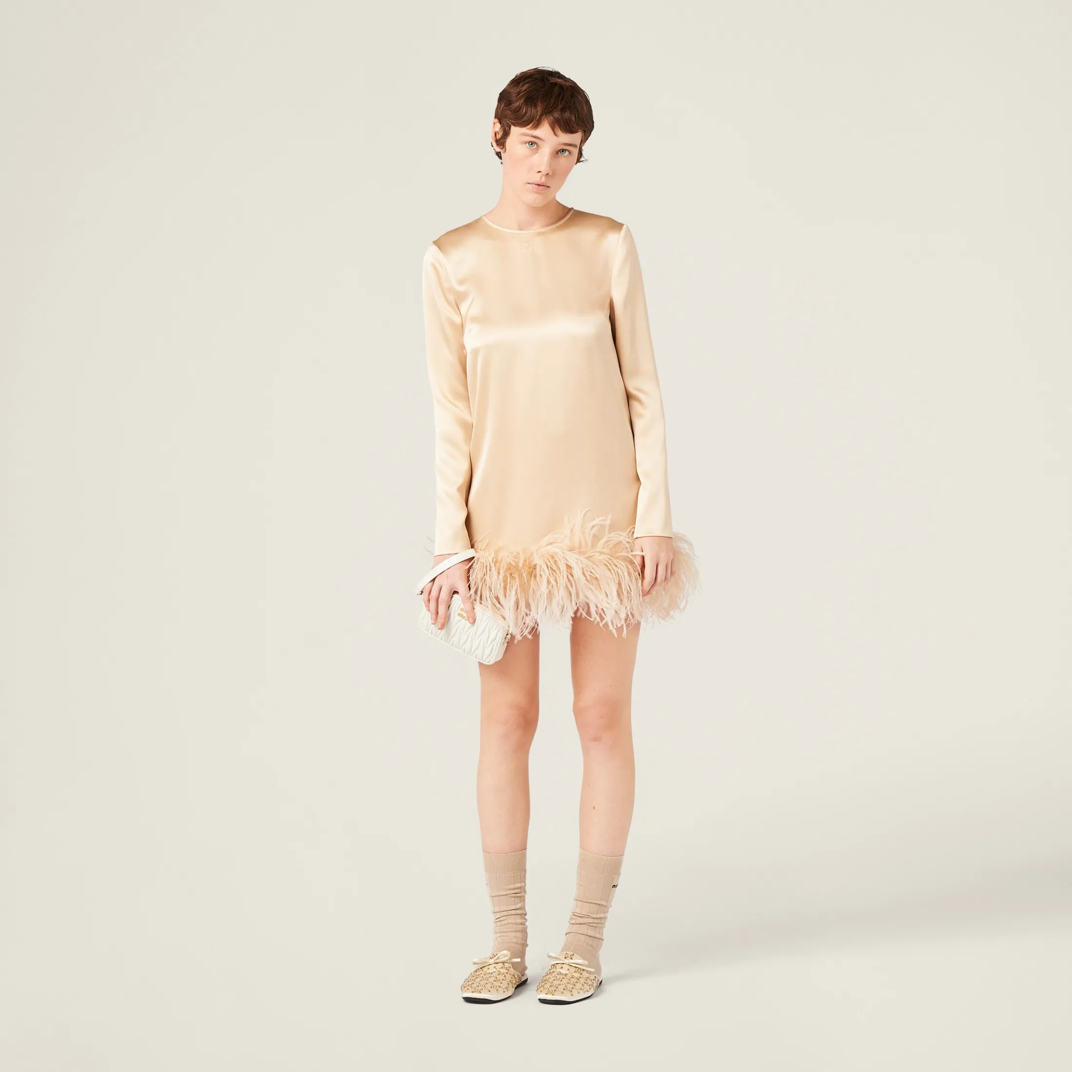 Albino White Satin Mini-dress | Miu Miu