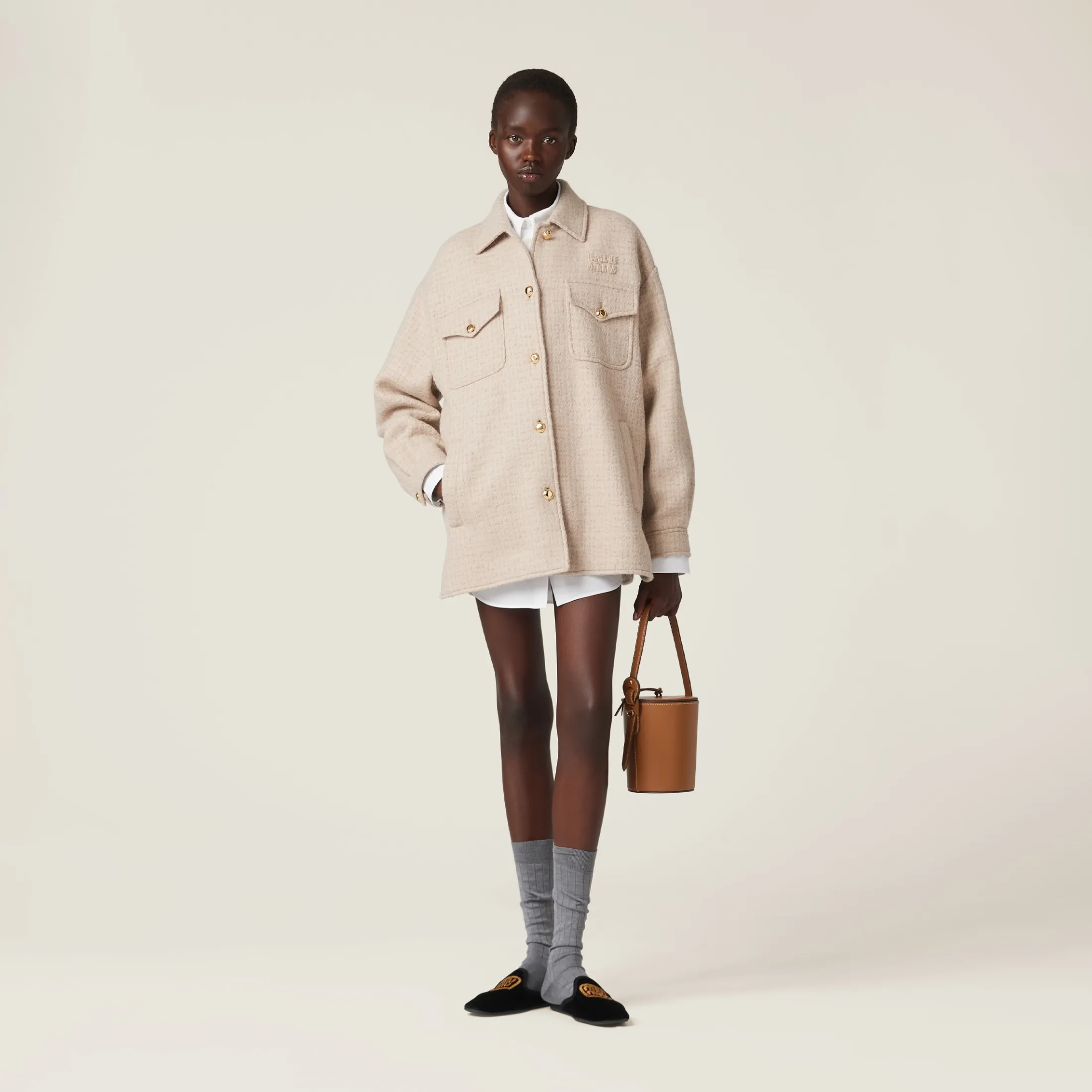 Albino White Wool Blouson Jacket | Miu Miu