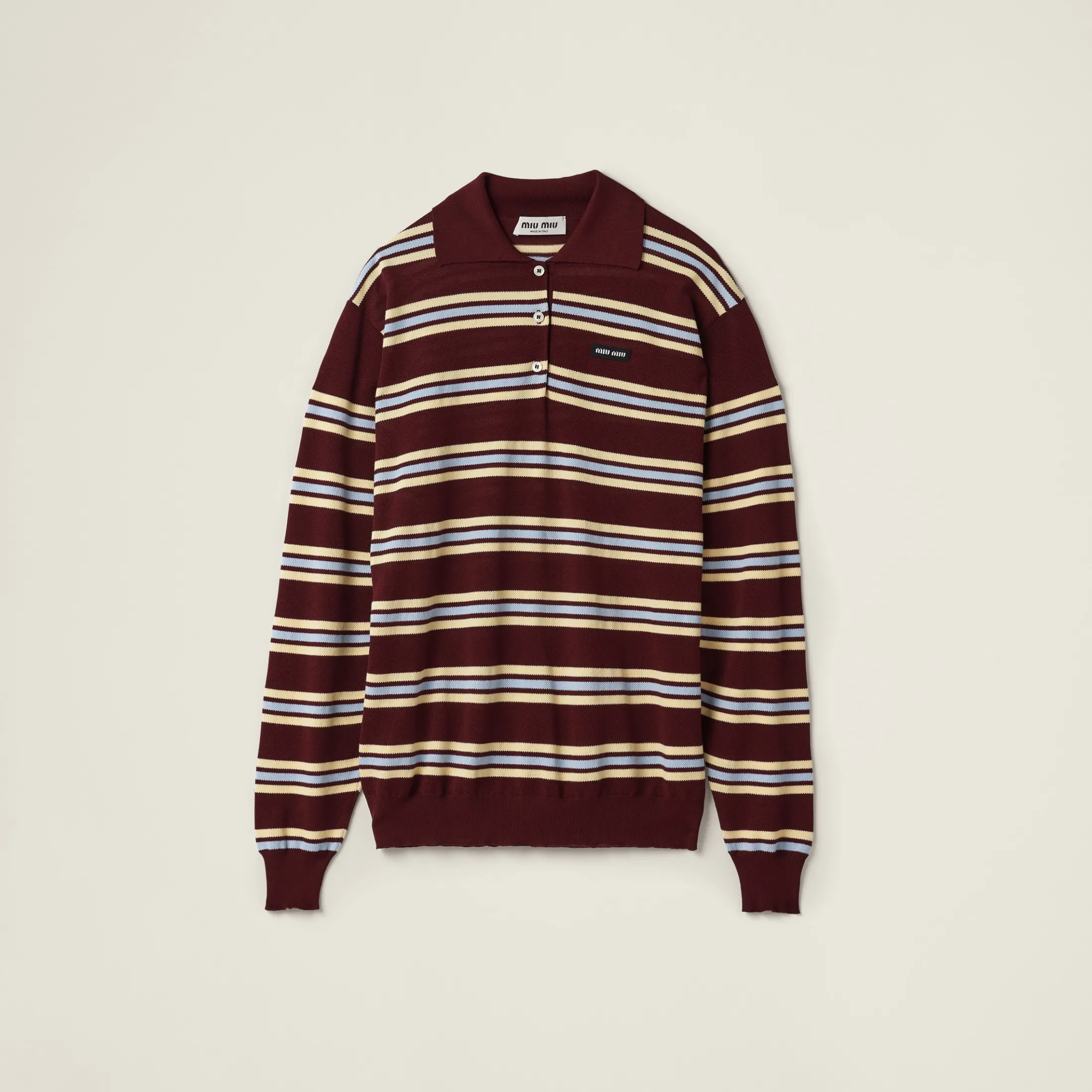 Amaranth Red/maize Yellow Silk And Cotton Knit Polo Shirt | Miu Miu