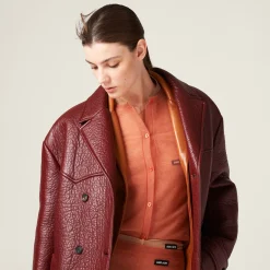 Amaranth Red/maize Yellow Double-breasted Nappa Leather Jacket | Miu Miu