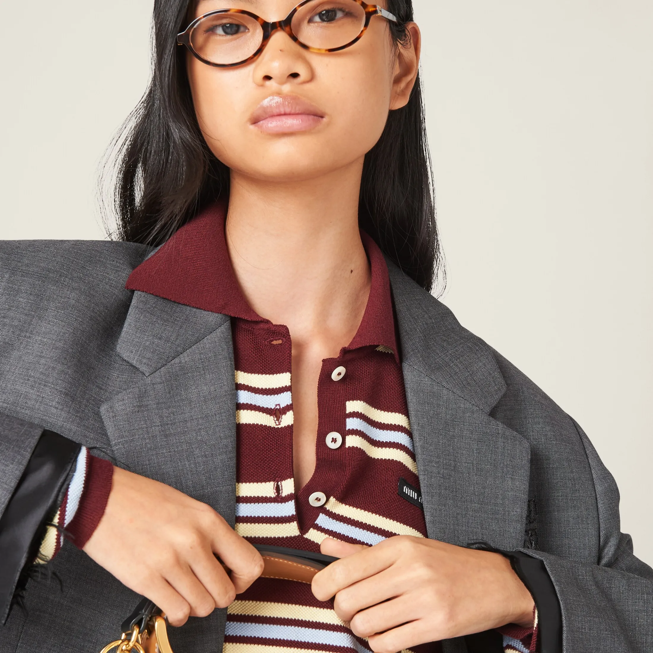 Amaranth Red/maize Yellow Silk And Cotton Knit Polo Shirt | Miu Miu