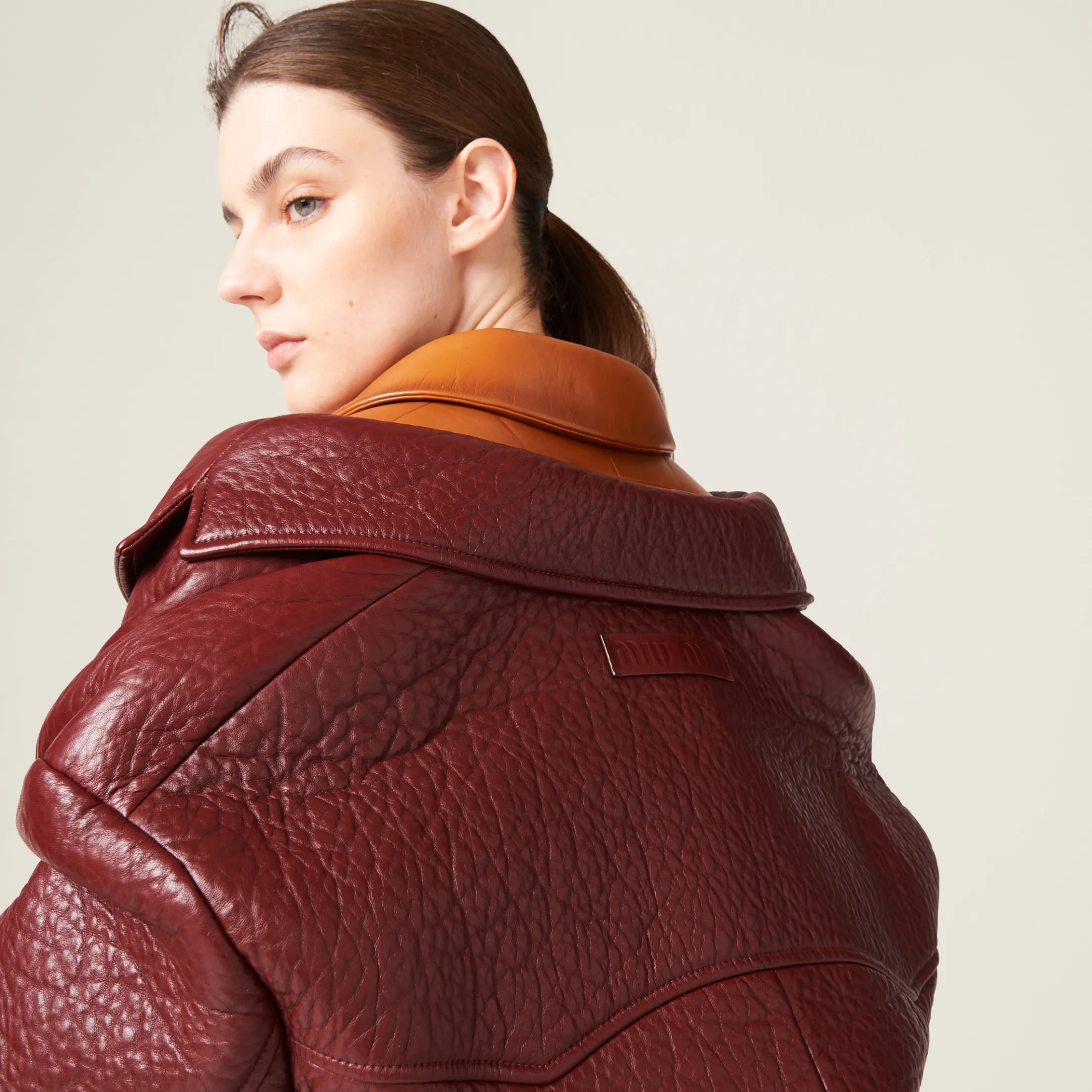 Amaranth Red/maize Yellow Double-breasted Nappa Leather Jacket | Miu Miu