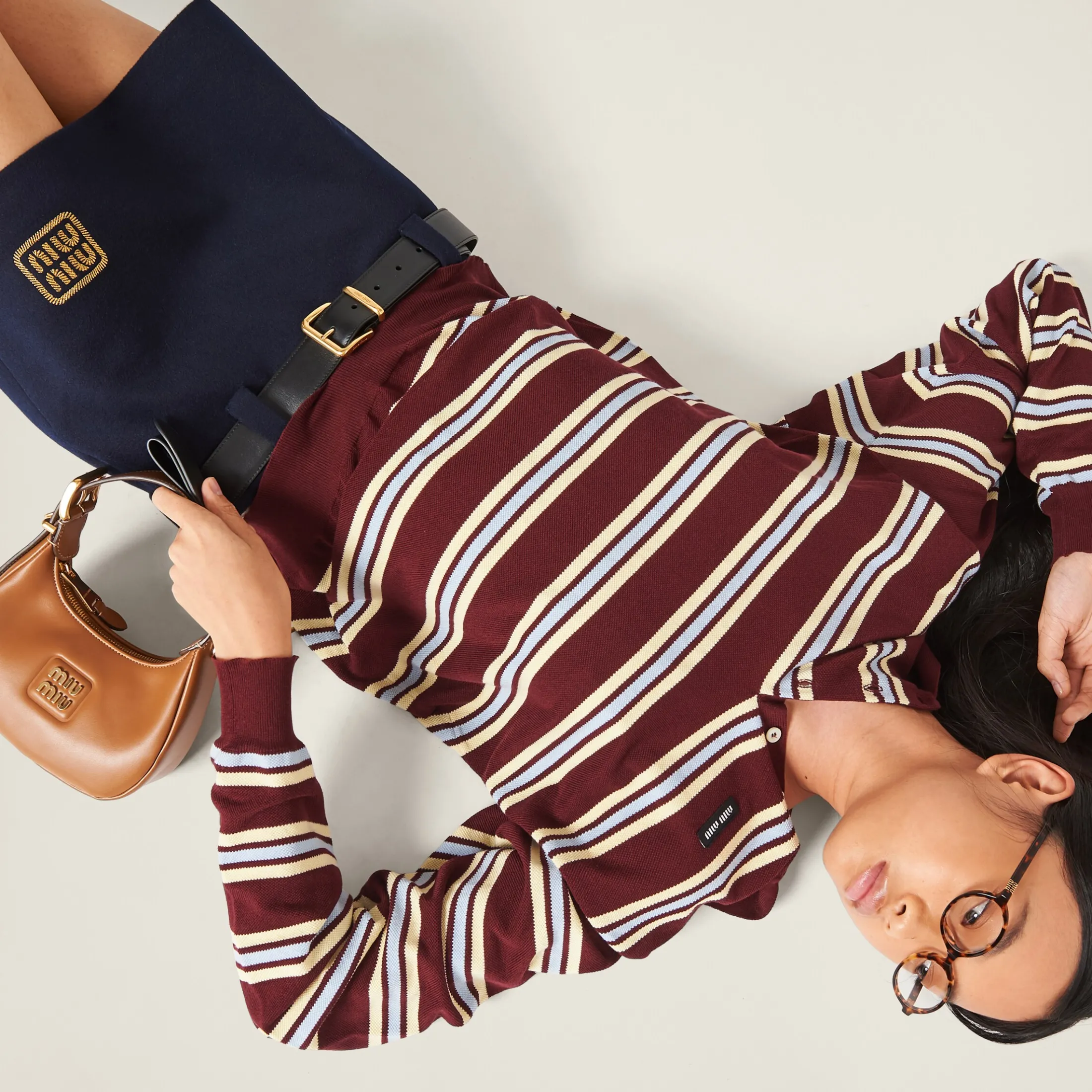 Amaranth Red/maize Yellow Silk And Cotton Knit Polo Shirt | Miu Miu