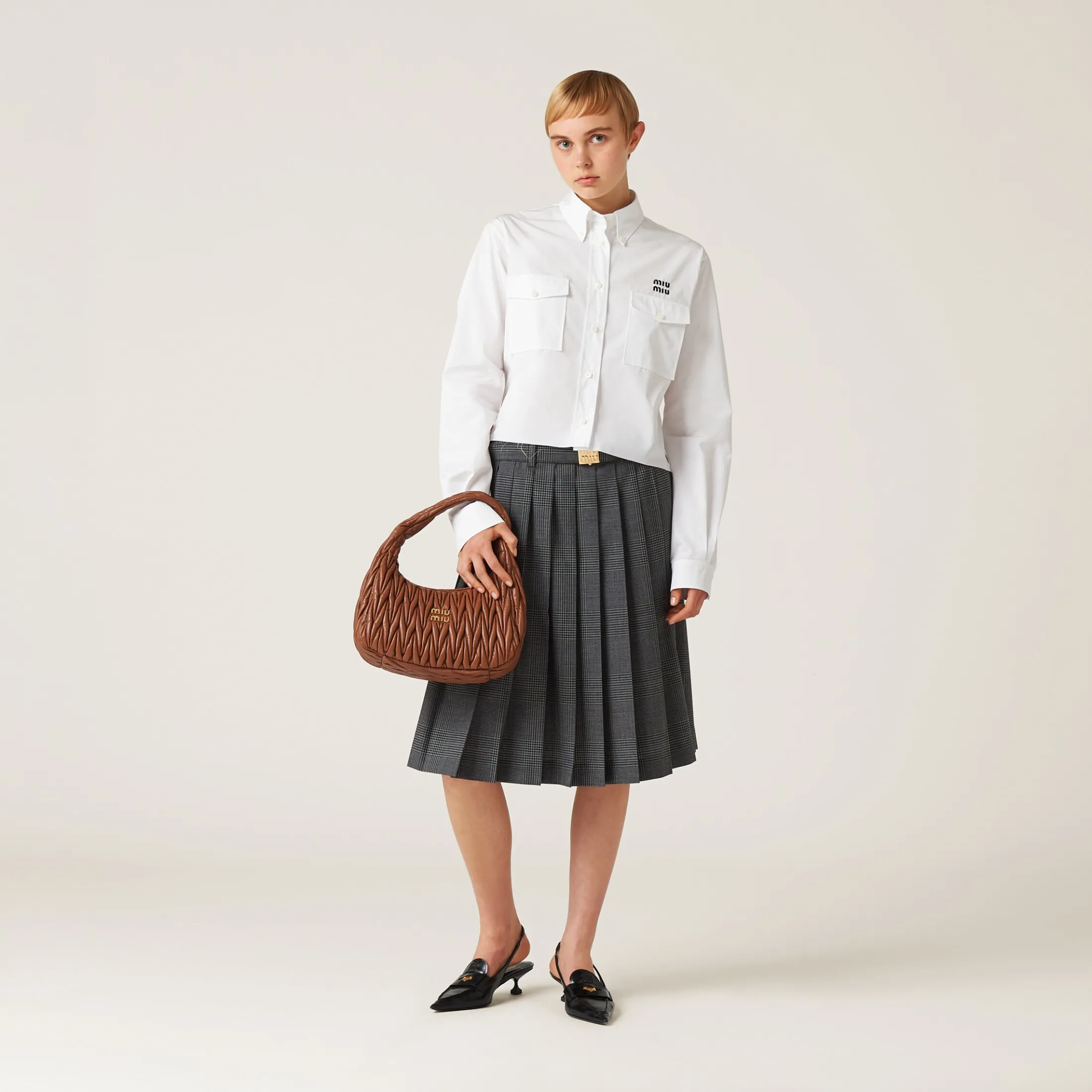 Anthracite Gray Prince Of Wales Check Skirt | Miu Miu