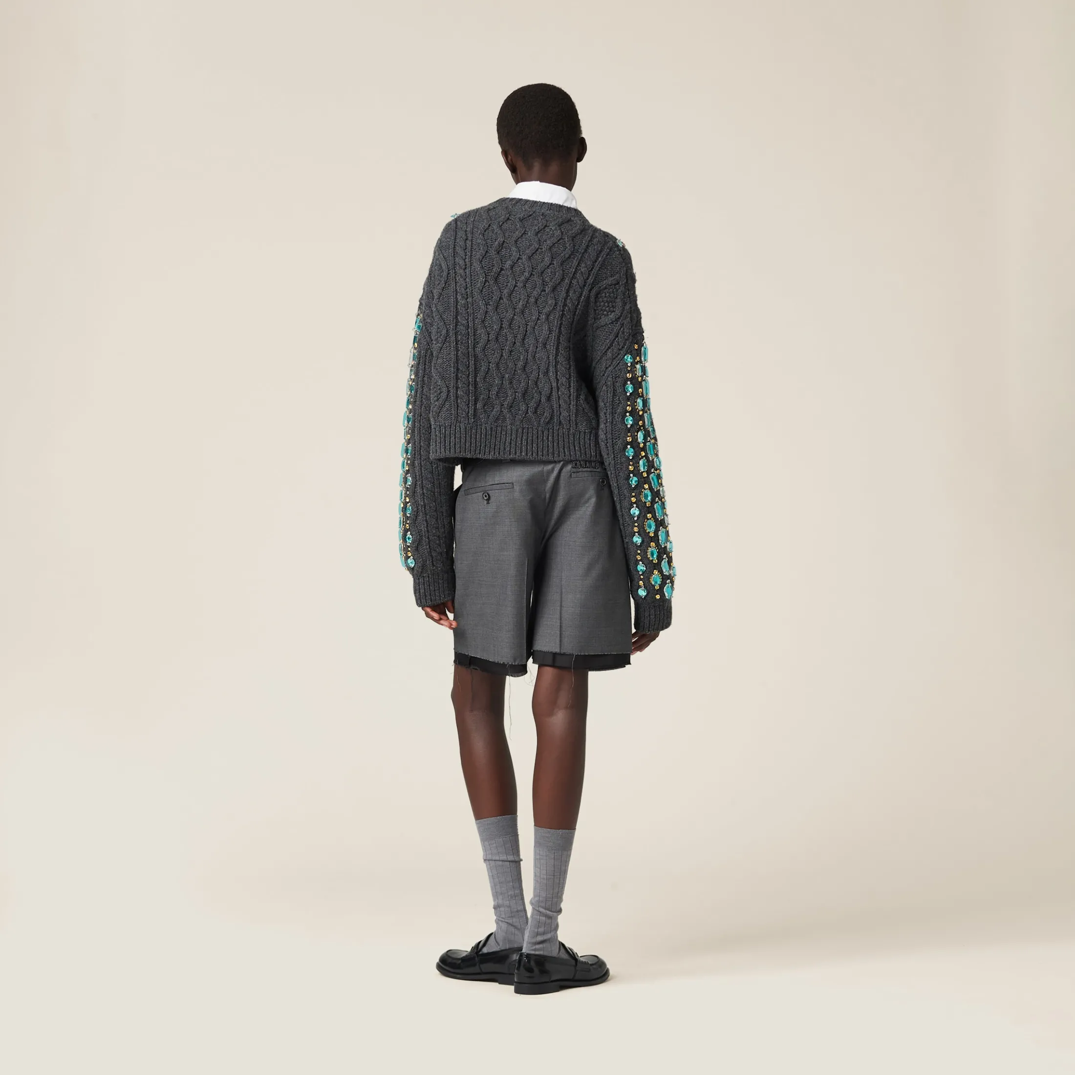 Anthracite Gray Wool Knit Cardigan | Miu Miu