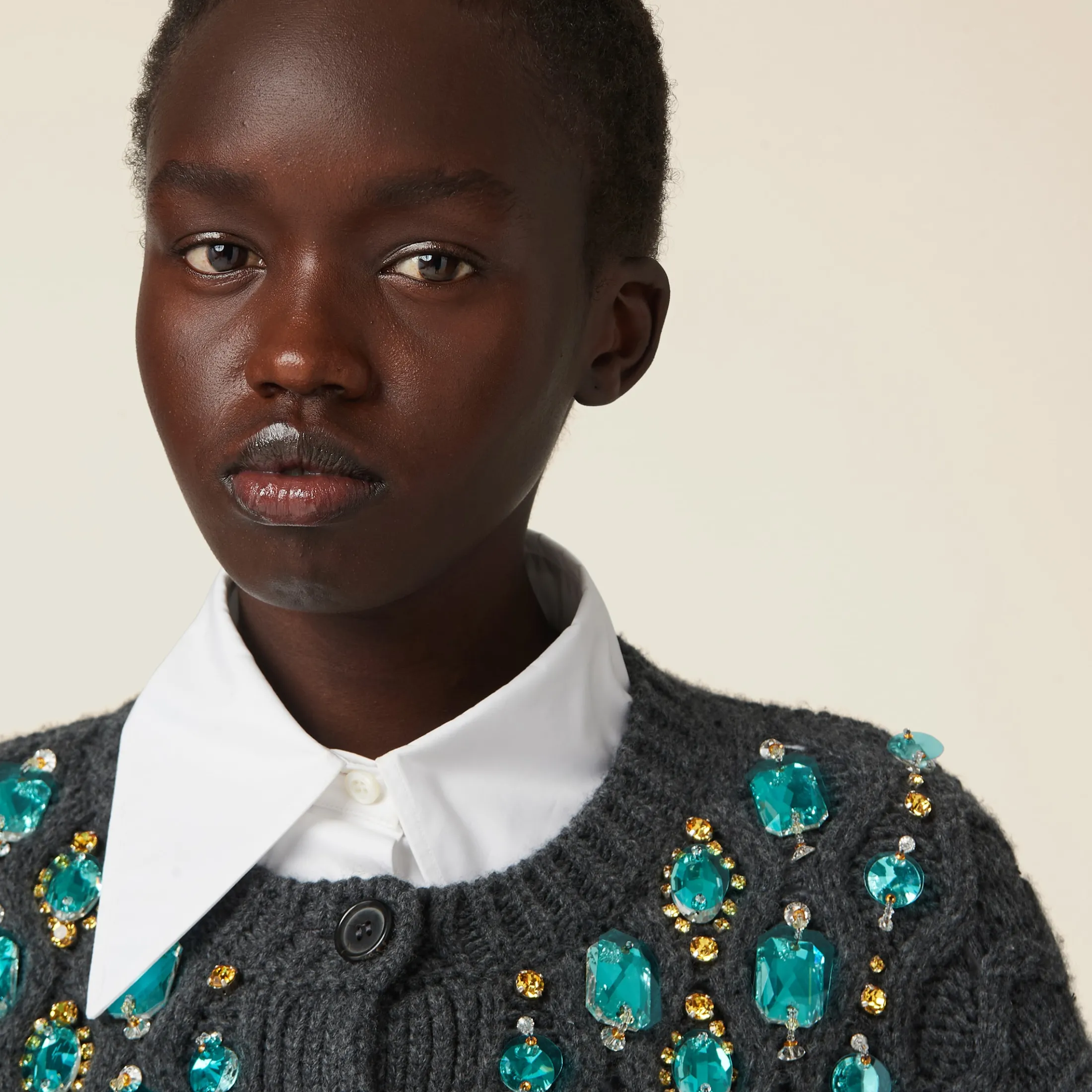 Anthracite Gray Wool Knit Cardigan | Miu Miu