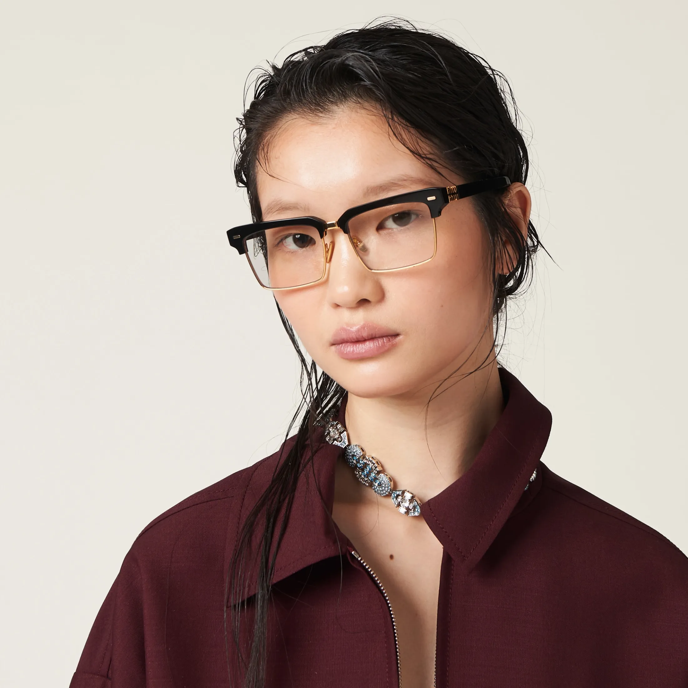 Aquamarine Metal Necklace With Crystals | Miu Miu