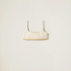 Avory/albino White Check Lamé Top | Miu Miu