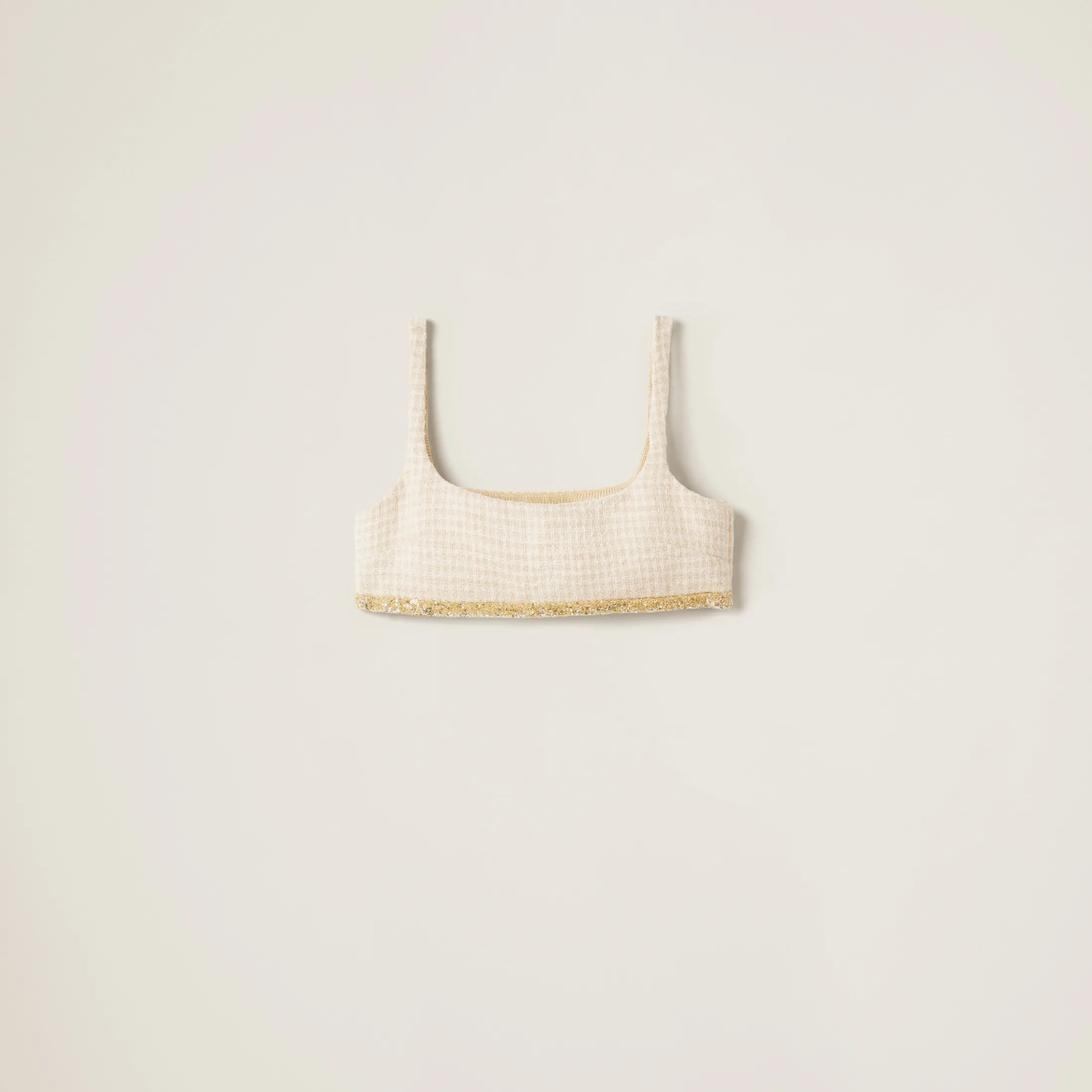 Avory/albino White Check Lamé Top | Miu Miu