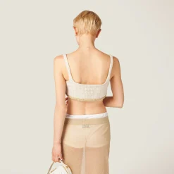 Avory/albino White Check Lamé Top | Miu Miu