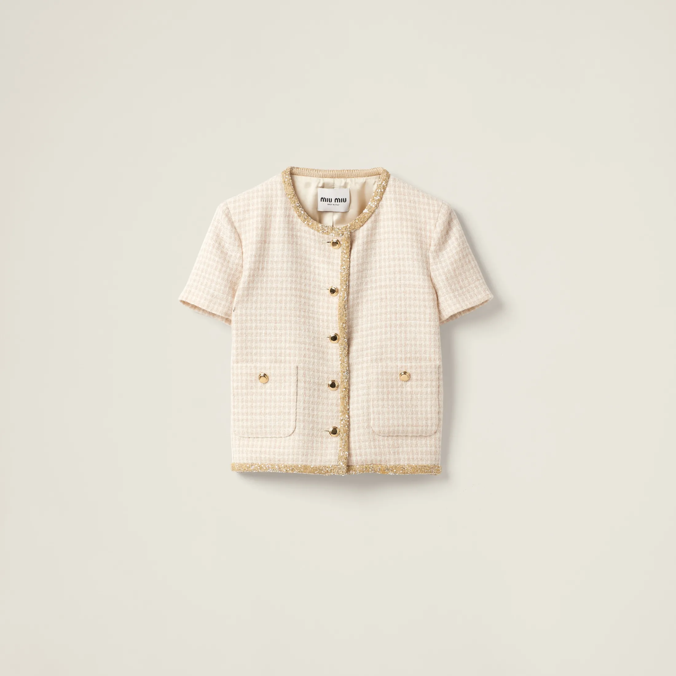 Avory/albino White Single-breasted Check Lamé Jacket | Miu Miu