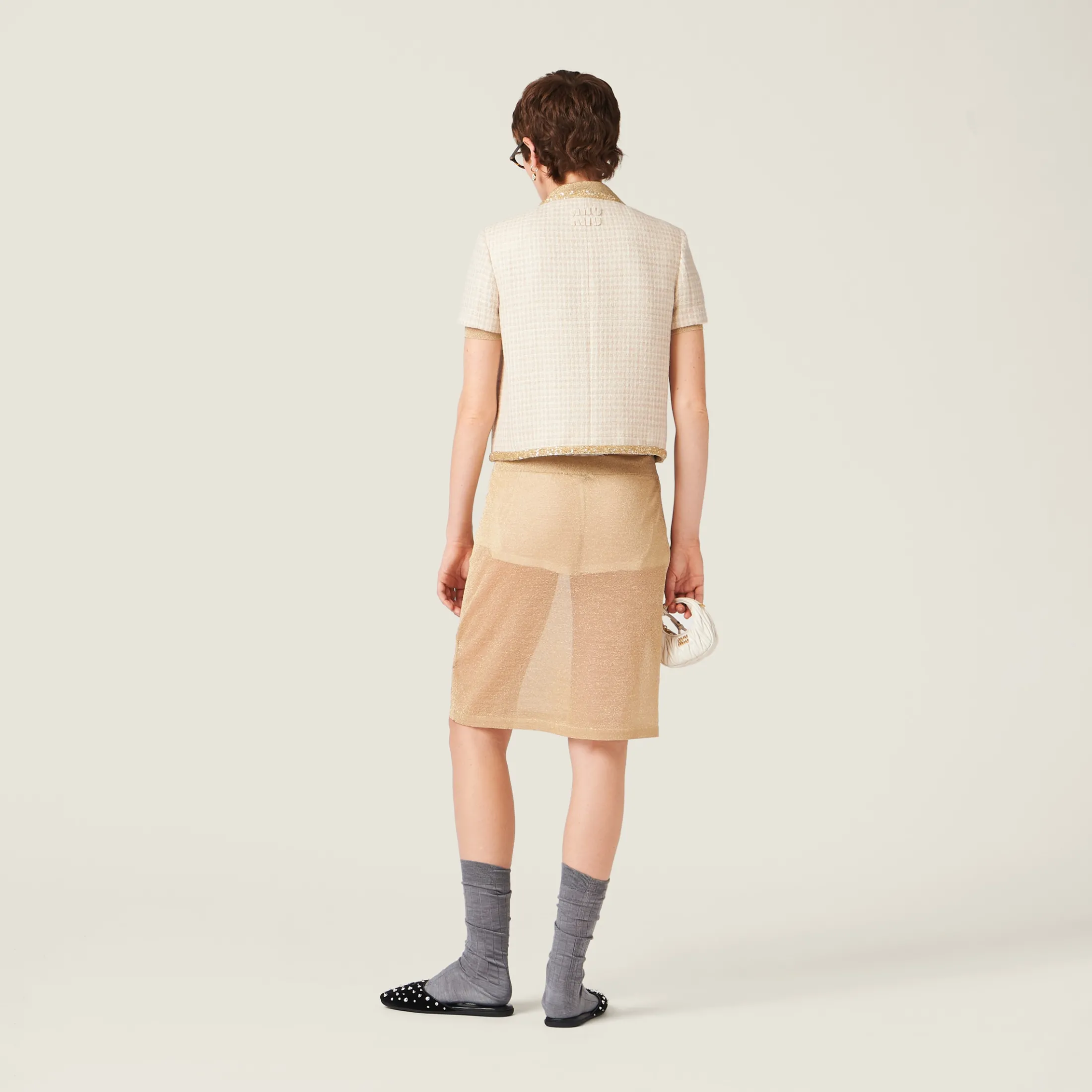 Avory/albino White Single-breasted Check Lamé Jacket | Miu Miu