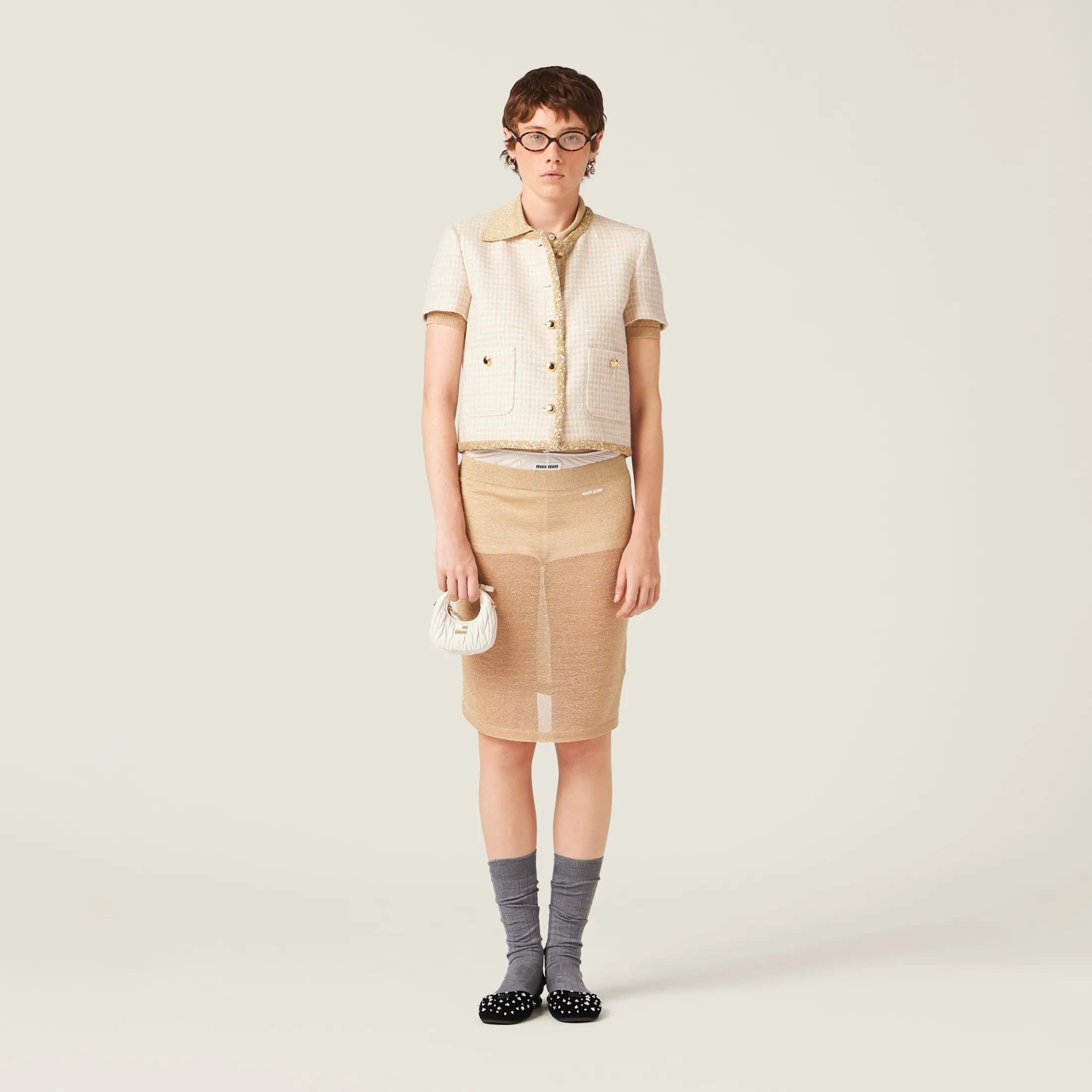 Avory/albino White Single-breasted Check Lamé Jacket | Miu Miu