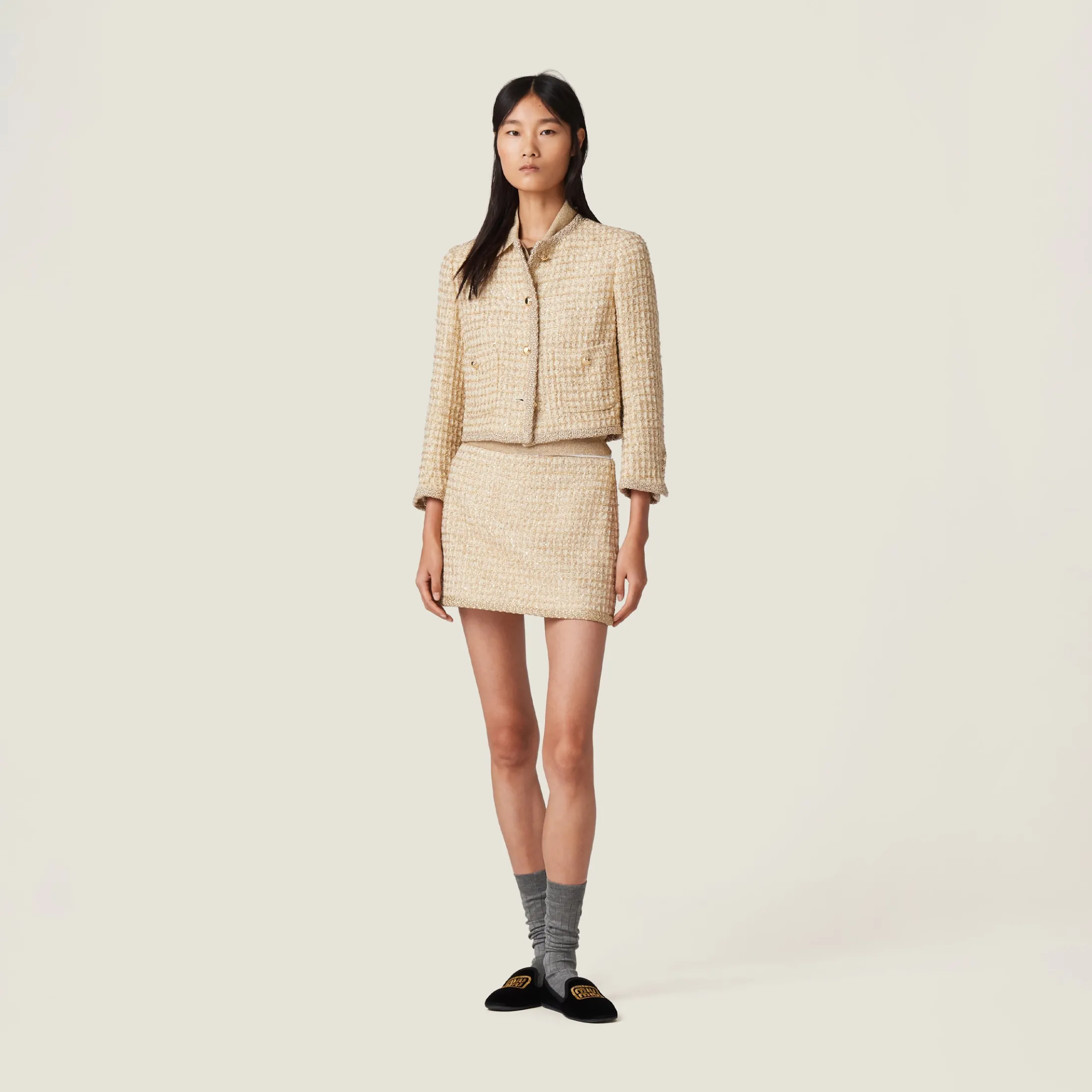 Avory/gold Check Lamé Miniskirt | Miu Miu