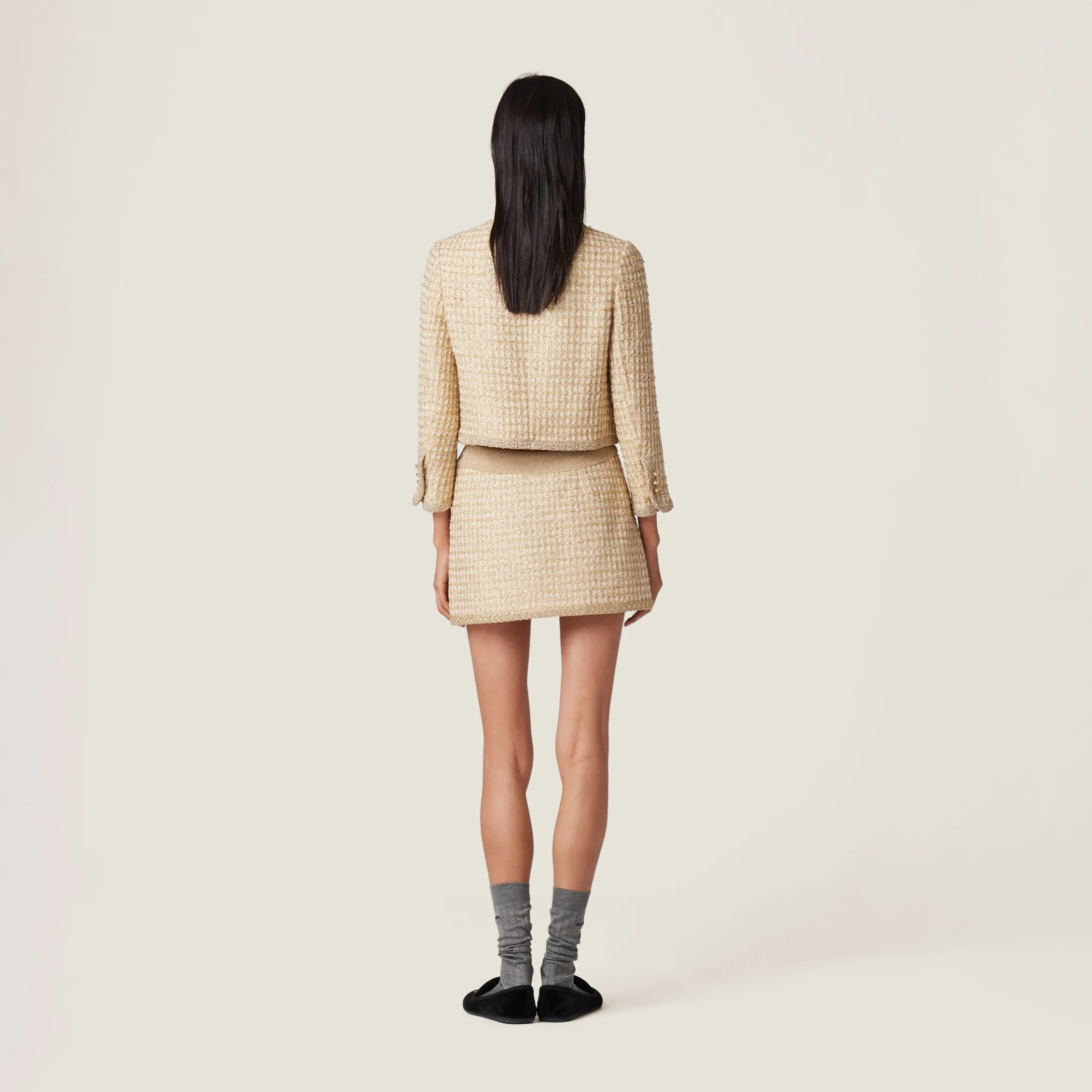Avory/gold Check Lamé Miniskirt | Miu Miu