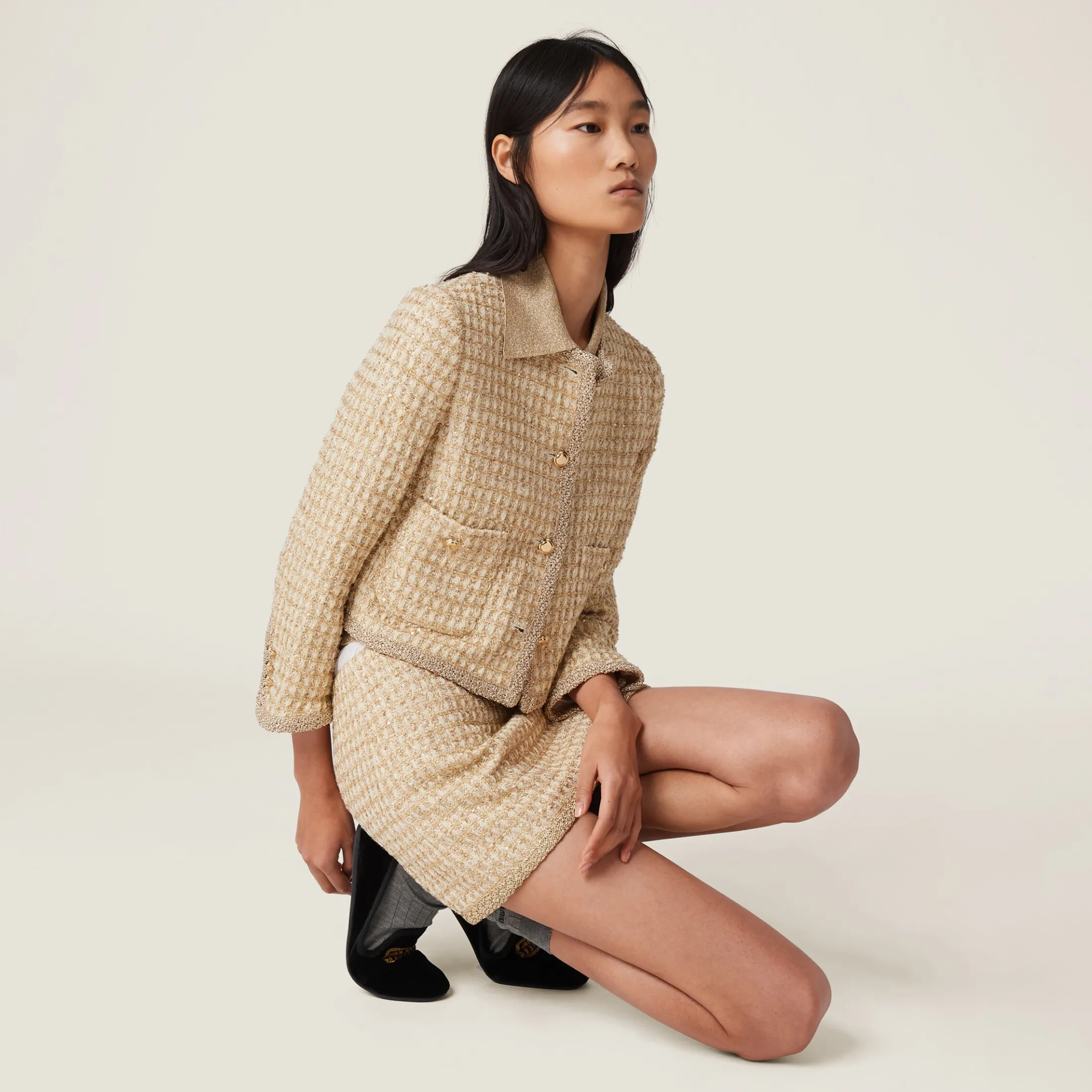 Avory/gold Check Lamé Miniskirt | Miu Miu