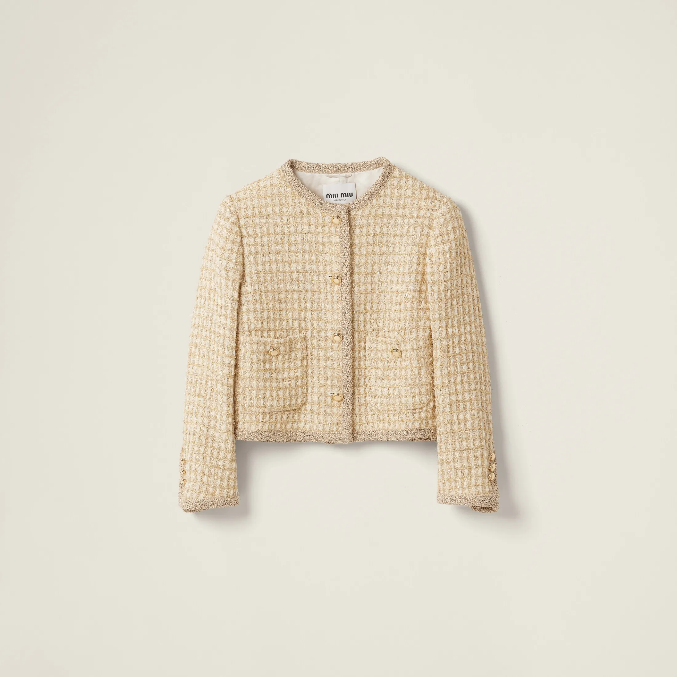 Avory/gold Single-breasted Check Lamé Jacket | Miu Miu
