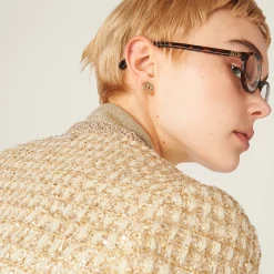 Avory/gold Single-breasted Check Lamé Jacket | Miu Miu