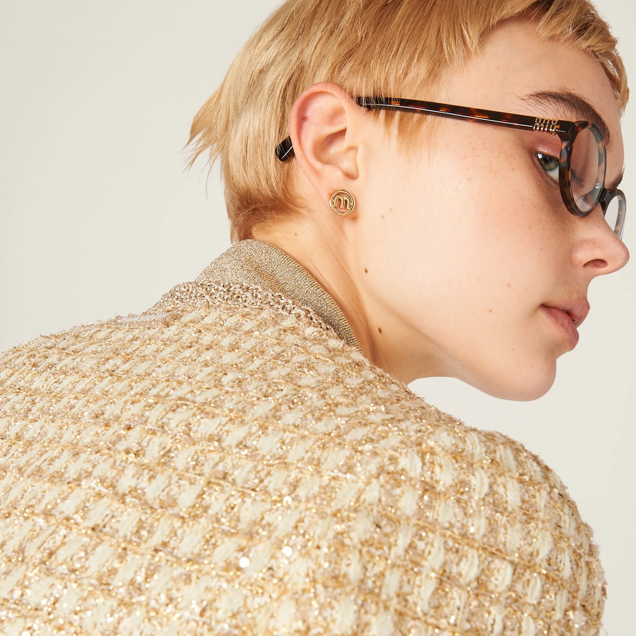 Avory/gold Single-breasted Check Lamé Jacket | Miu Miu