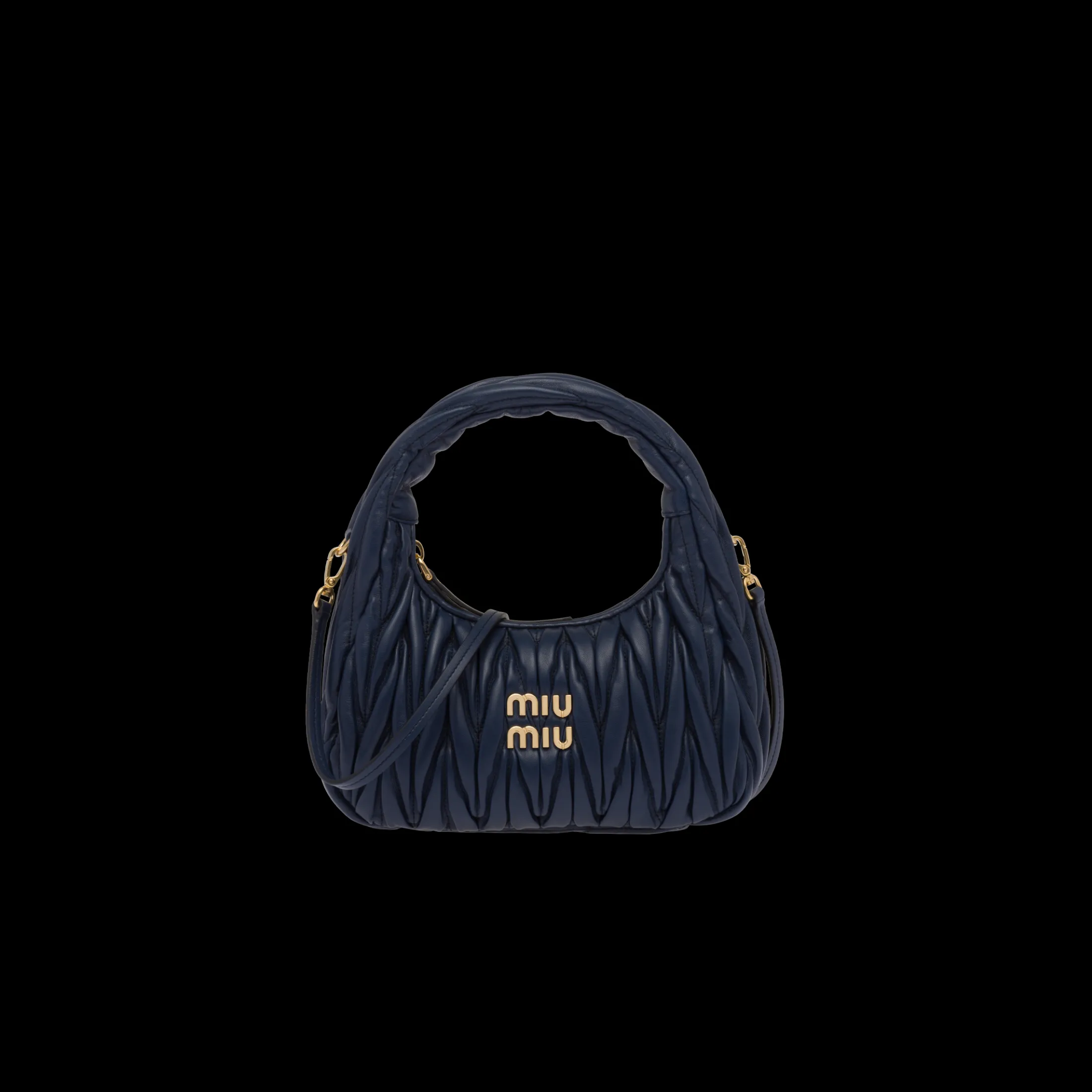Baltic Blue Wander Matelassé Nappa Leather Hobo Bag | Miu Miu