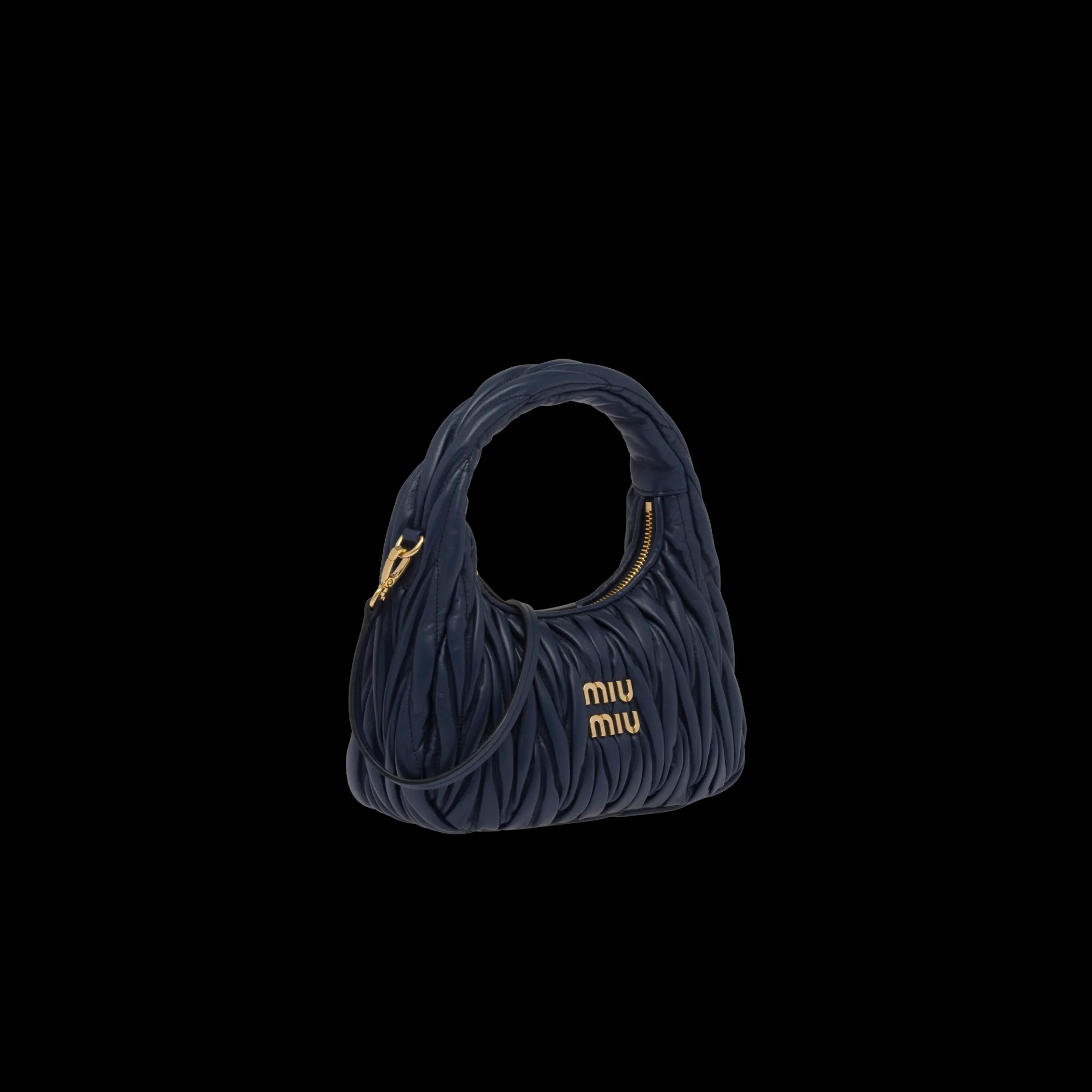 Baltic Blue Wander Matelassé Nappa Leather Hobo Bag | Miu Miu