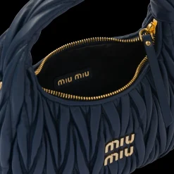 Baltic Blue Wander Matelassé Nappa Leather Hobo Bag | Miu Miu