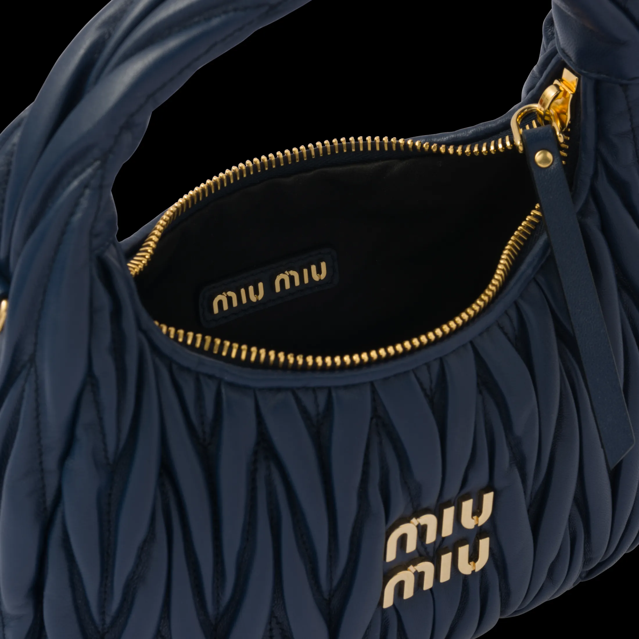 Baltic Blue Wander Matelassé Nappa Leather Hobo Bag | Miu Miu