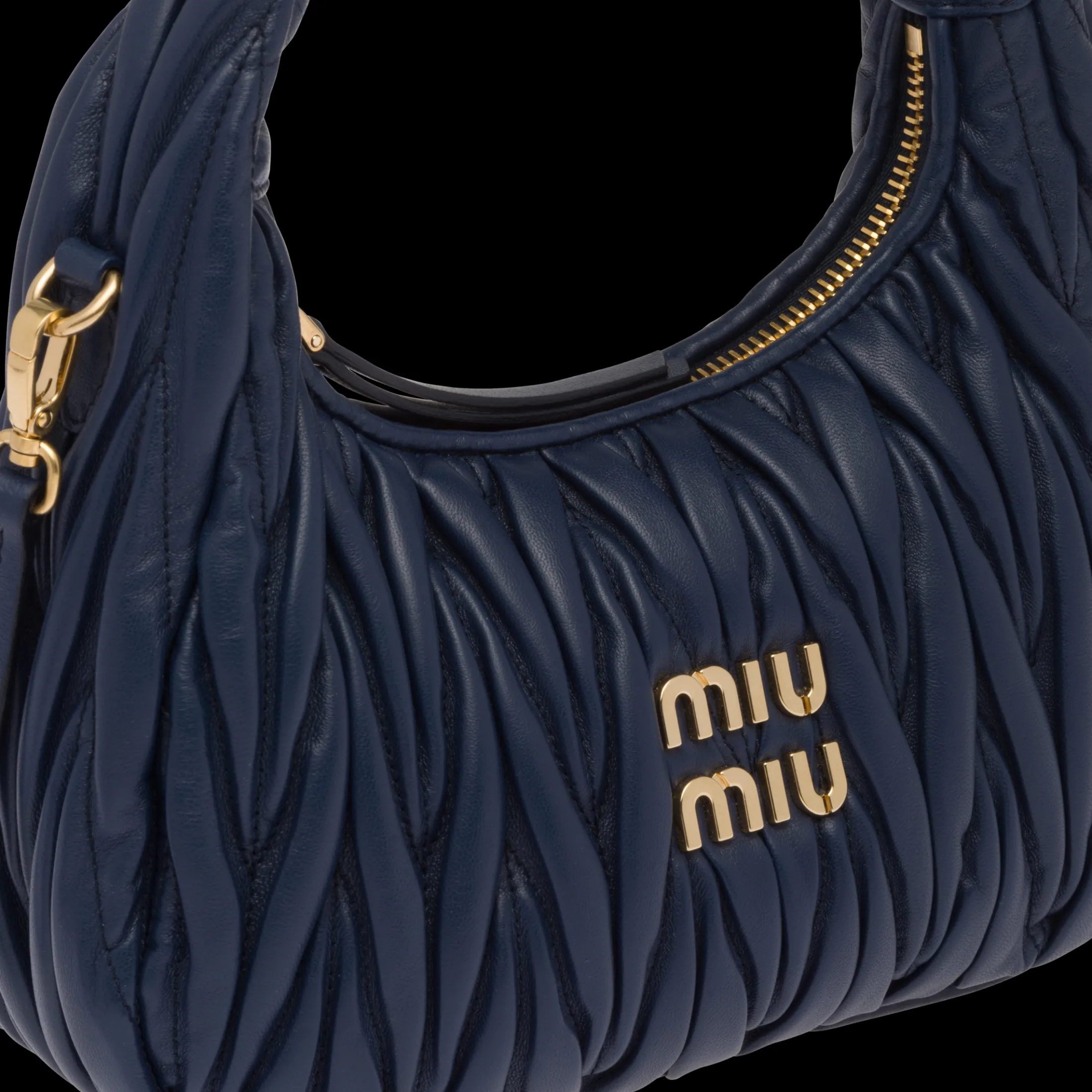 Baltic Blue Wander Matelassé Nappa Leather Hobo Bag | Miu Miu