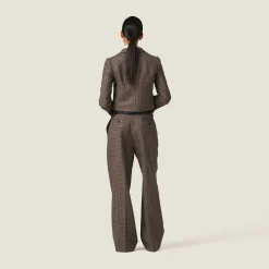 Bark Brown Prince Of Wales Check Pants | Miu Miu