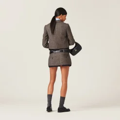 Bark Brown Prince Of Wales Check Miniskirt | Miu Miu