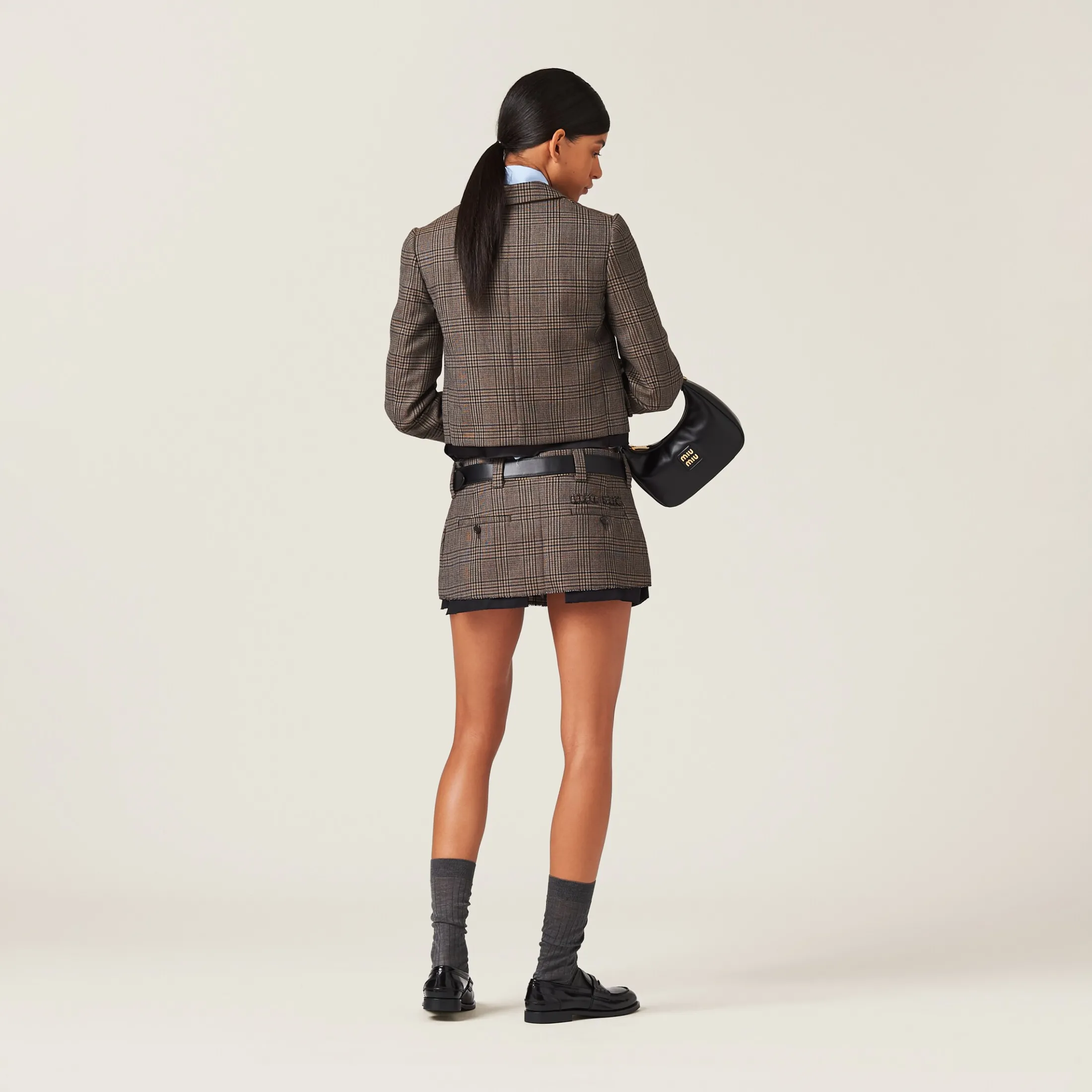 Bark Brown Prince Of Wales Check Miniskirt | Miu Miu