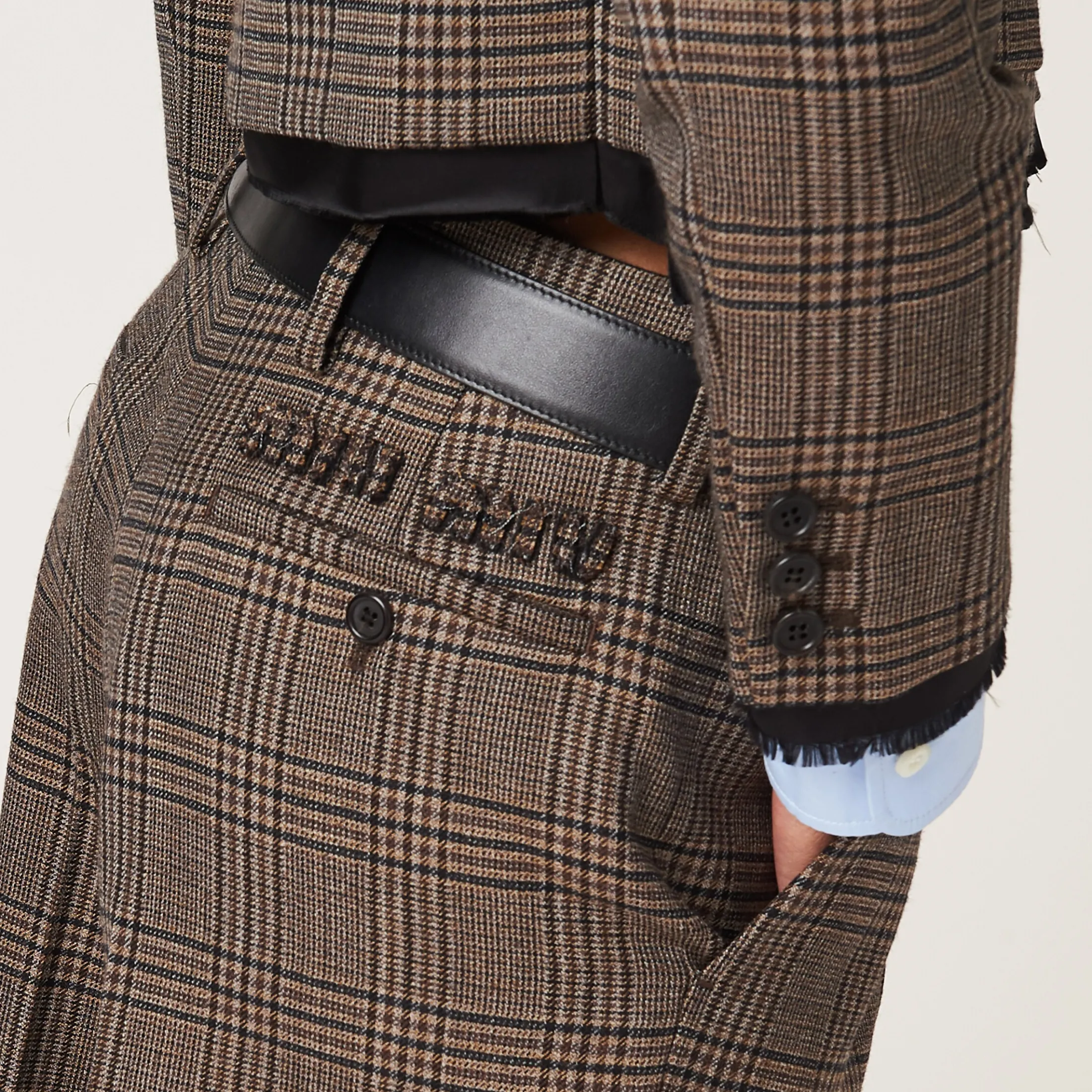Bark Brown Prince Of Wales Check Pants | Miu Miu