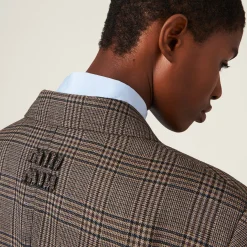 Bark Brown Single-breasted Prince Of Wales Check Jacket | Miu Miu