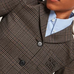 Bark Brown Single-breasted Prince Of Wales Check Jacket | Miu Miu