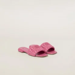 Begonia Pink Matelassé Nappa Leather Slides | Miu Miu