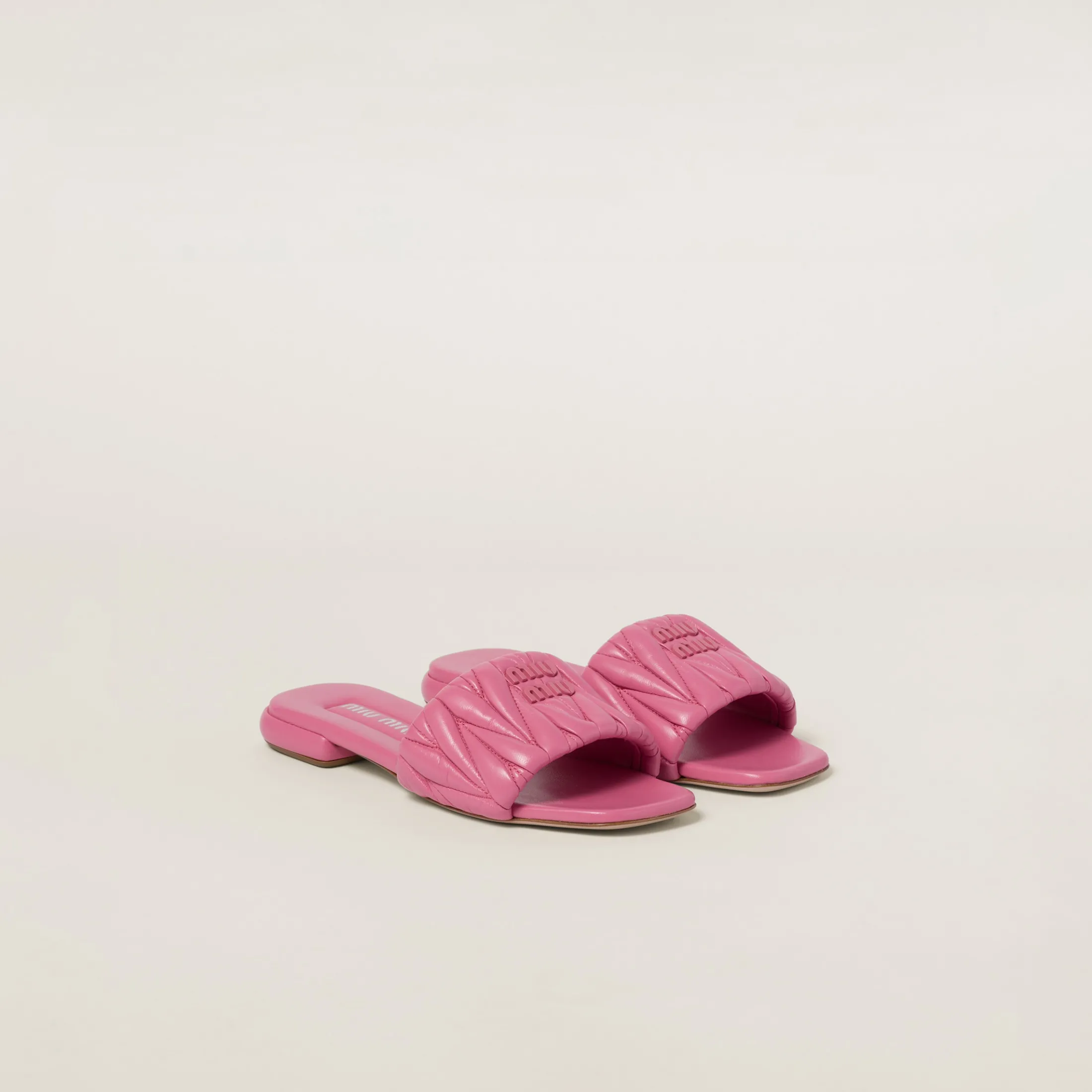 Begonia Pink Matelassé Nappa Leather Slides | Miu Miu