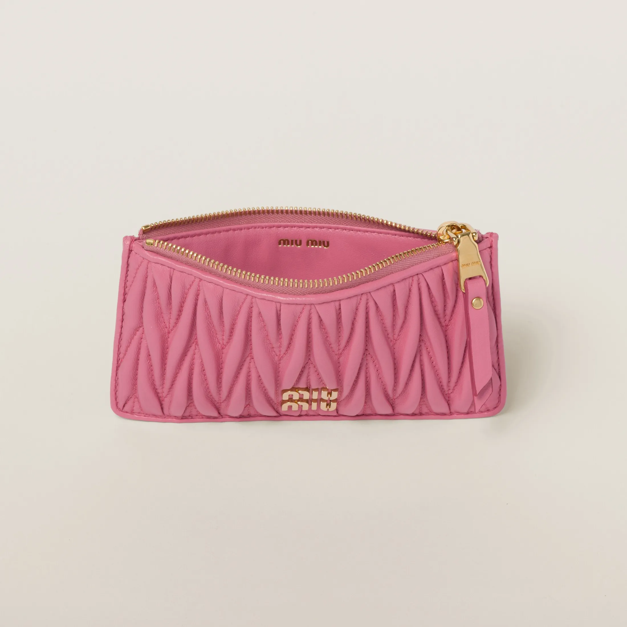 Begonia Pink Matelassé Nappa Leather Envelope Wallet | Miu Miu