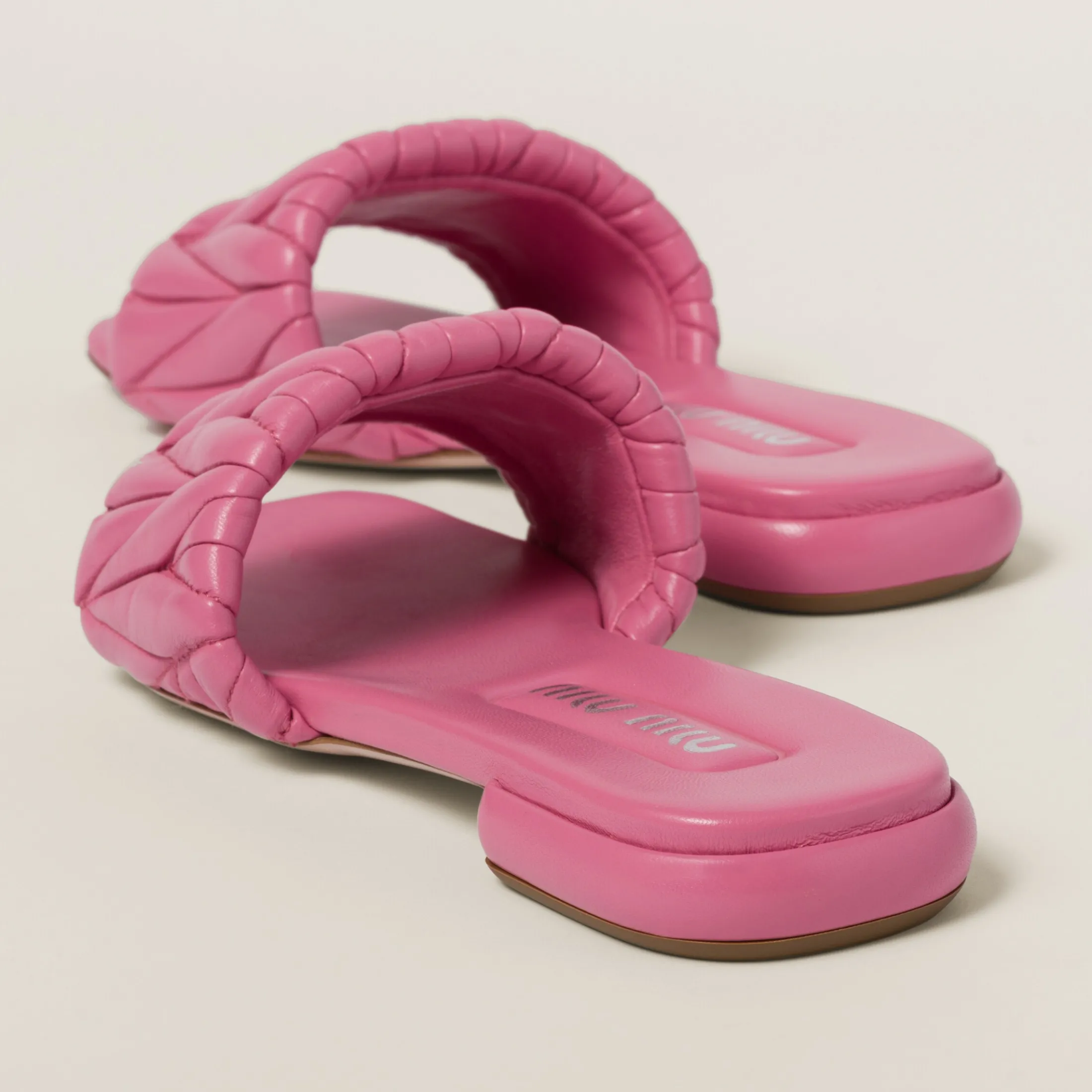 Begonia Pink Matelassé Nappa Leather Slides | Miu Miu