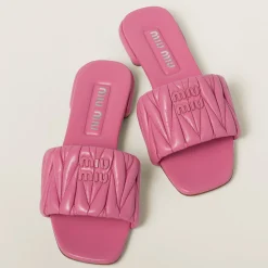 Begonia Pink Matelassé Nappa Leather Slides | Miu Miu