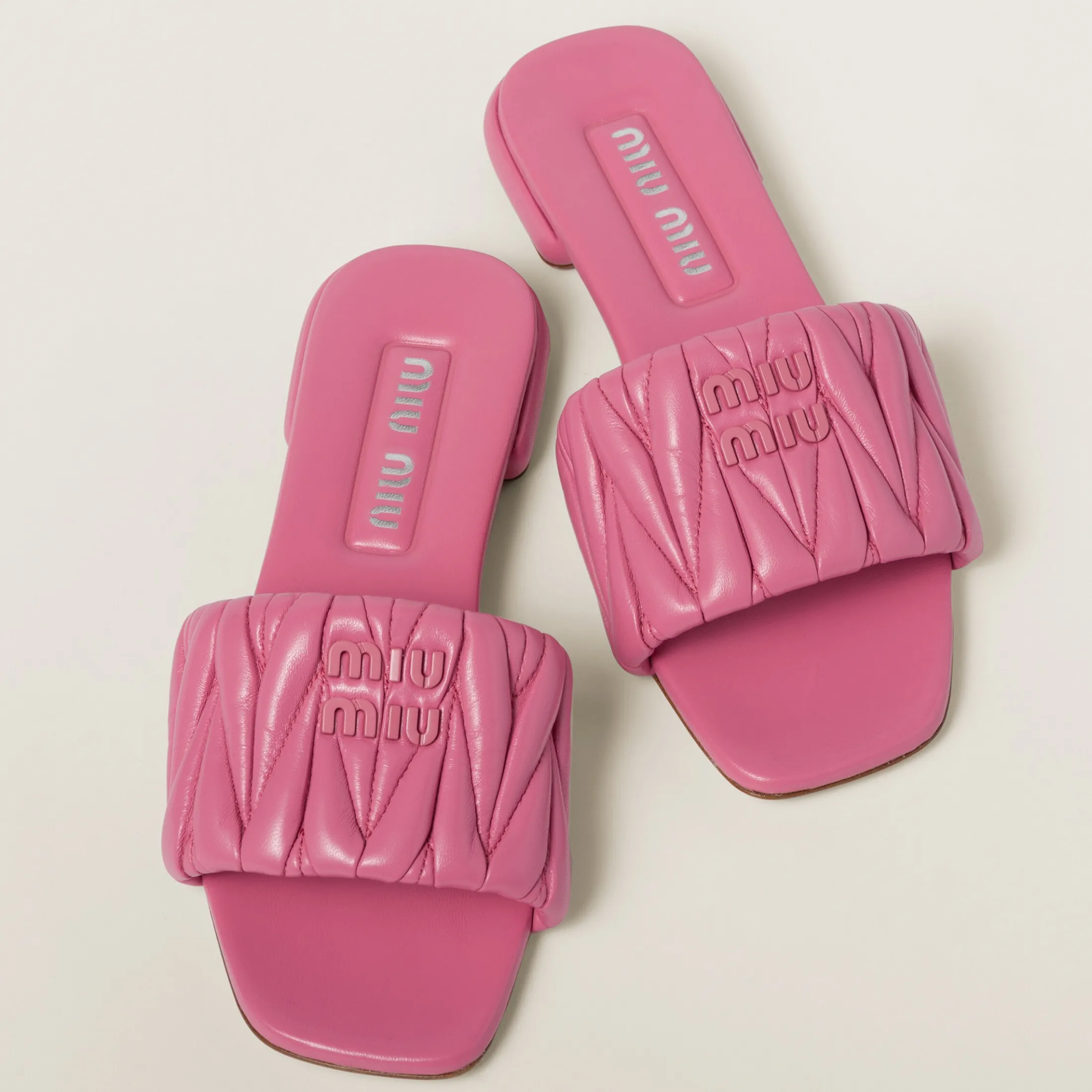 Begonia Pink Matelassé Nappa Leather Slides | Miu Miu