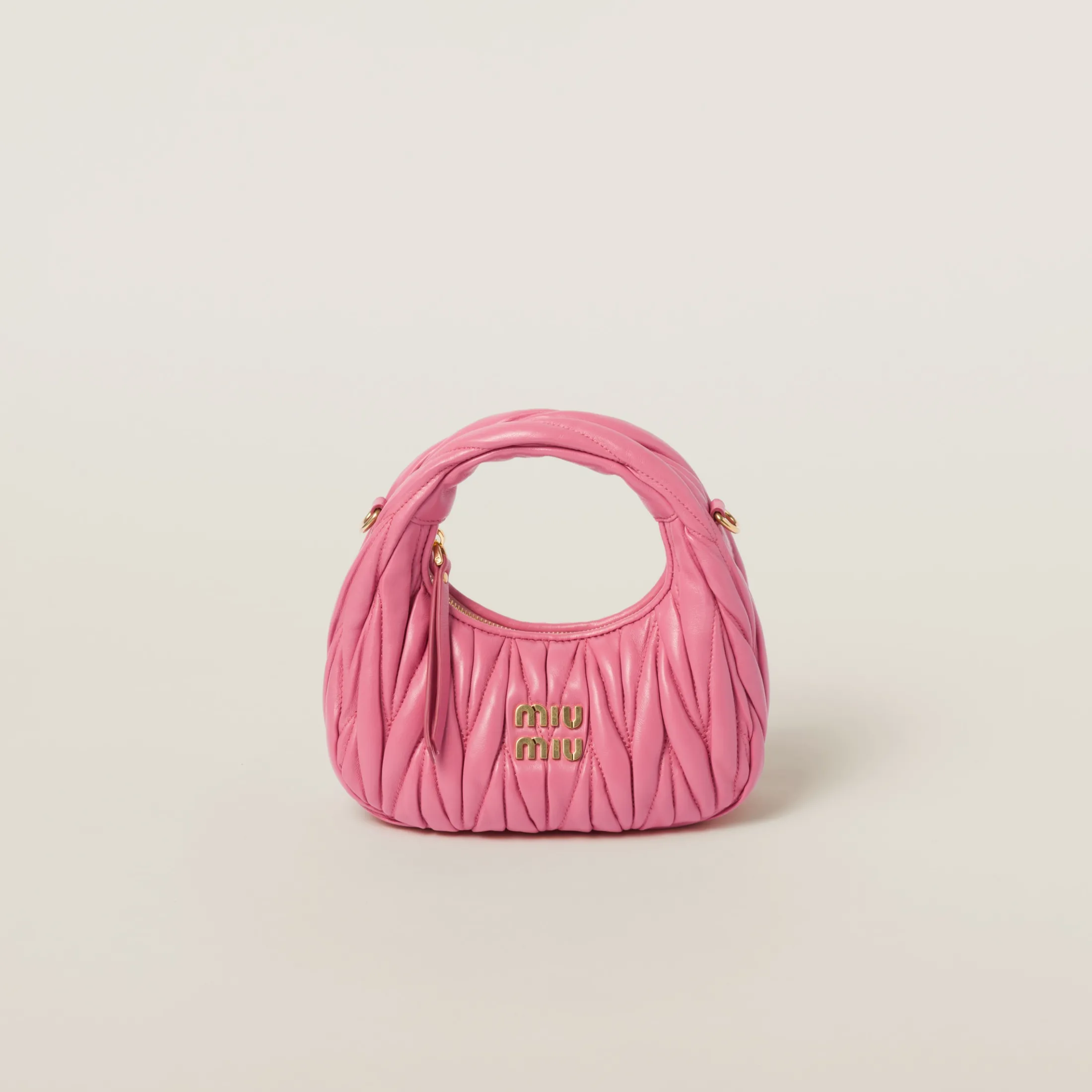 Begonia Pink Wander Matelassé Nappa Leather Hobo Mini-bag | Miu Miu
